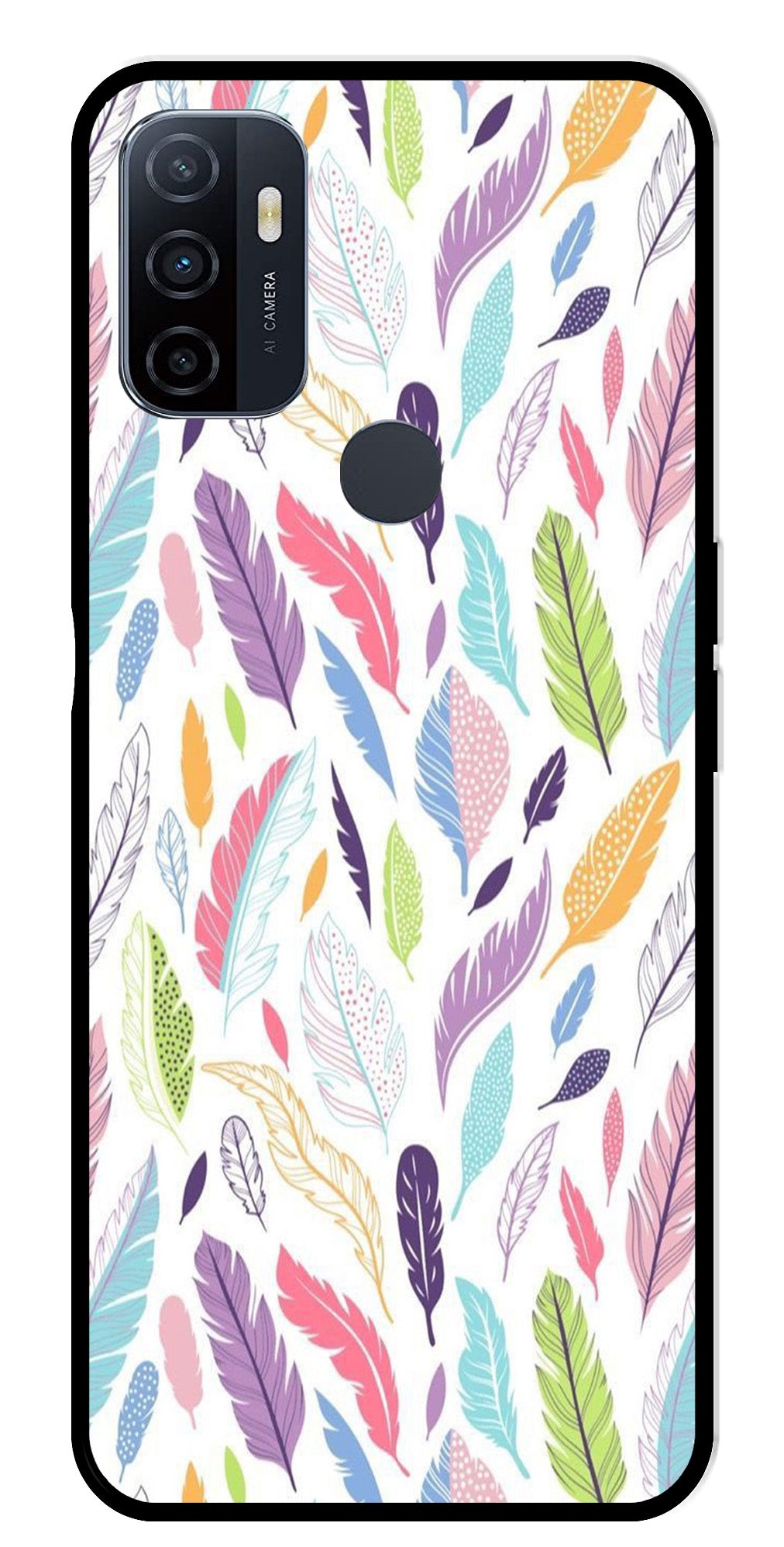 Colorful Feathers Metal Mobile Case for Oppo A53   (Design No -06)