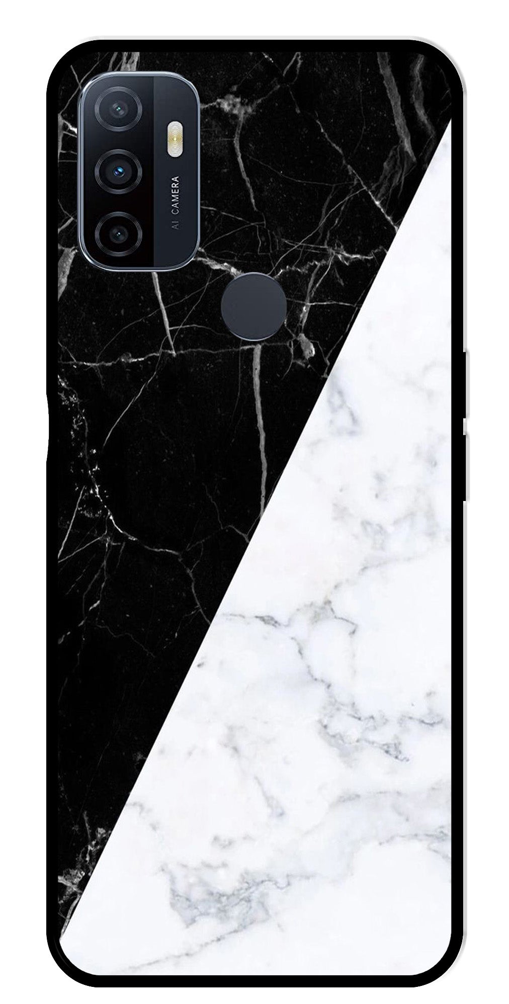 Black White Marble Design Metal Mobile Case for Oppo A53   (Design No -09)