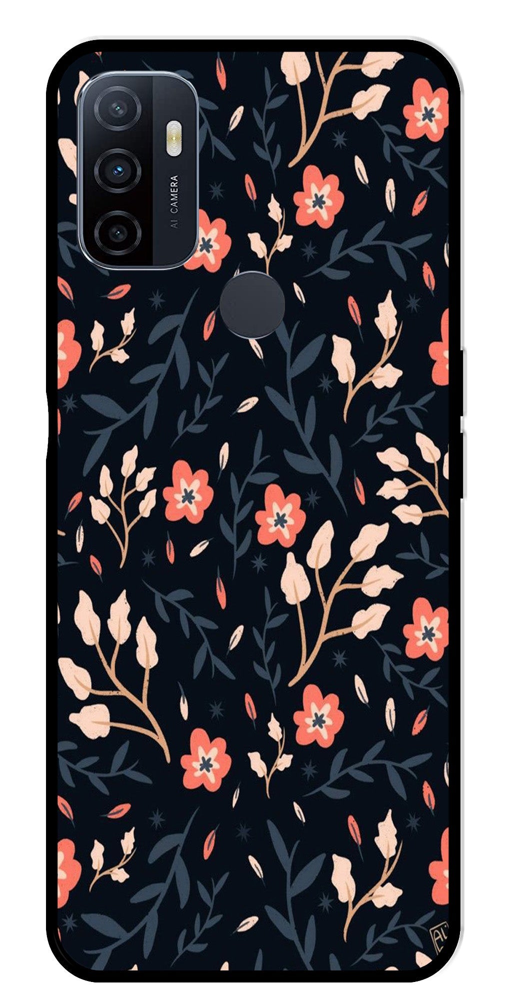 Floral Pattern Metal Mobile Case for Oppo A53   (Design No -10)