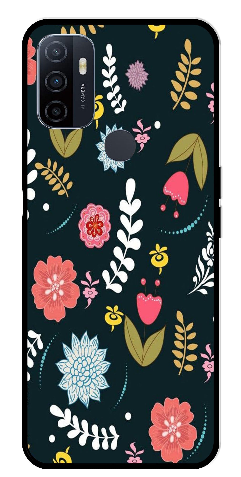 Floral Pattern2 Metal Mobile Case for Oppo A53   (Design No -12)