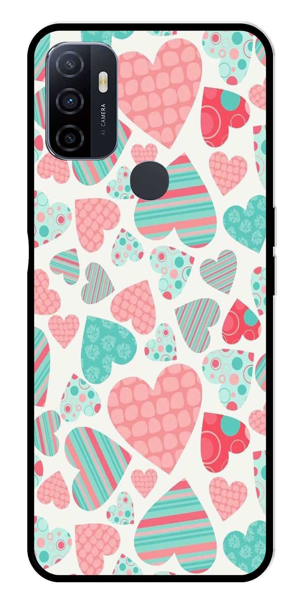 Hearts Pattern Metal Mobile Case for Oppo A53   (Design No -22)