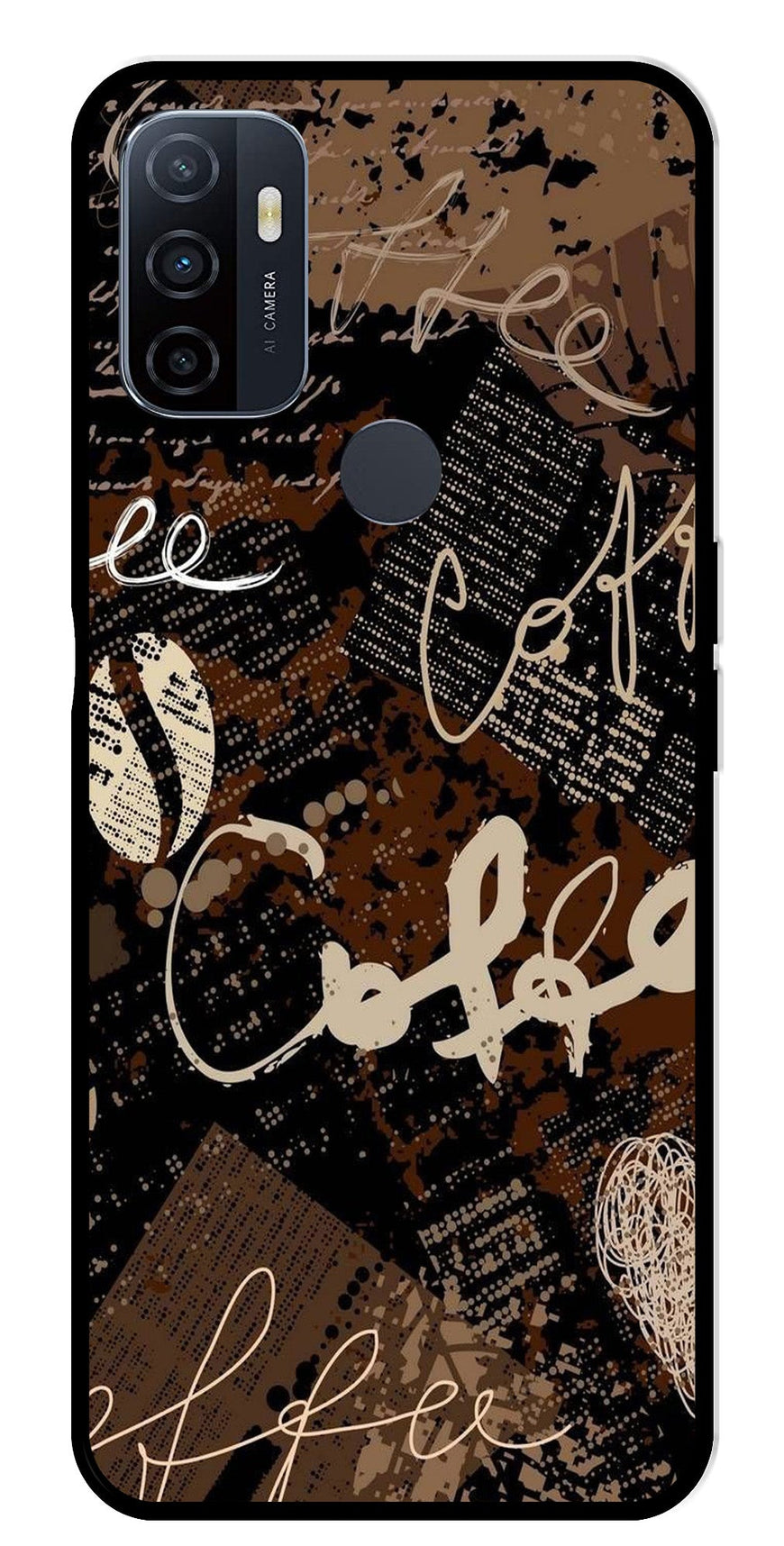 Coffee Pattern Metal Mobile Case for Oppo A53   (Design No -37)