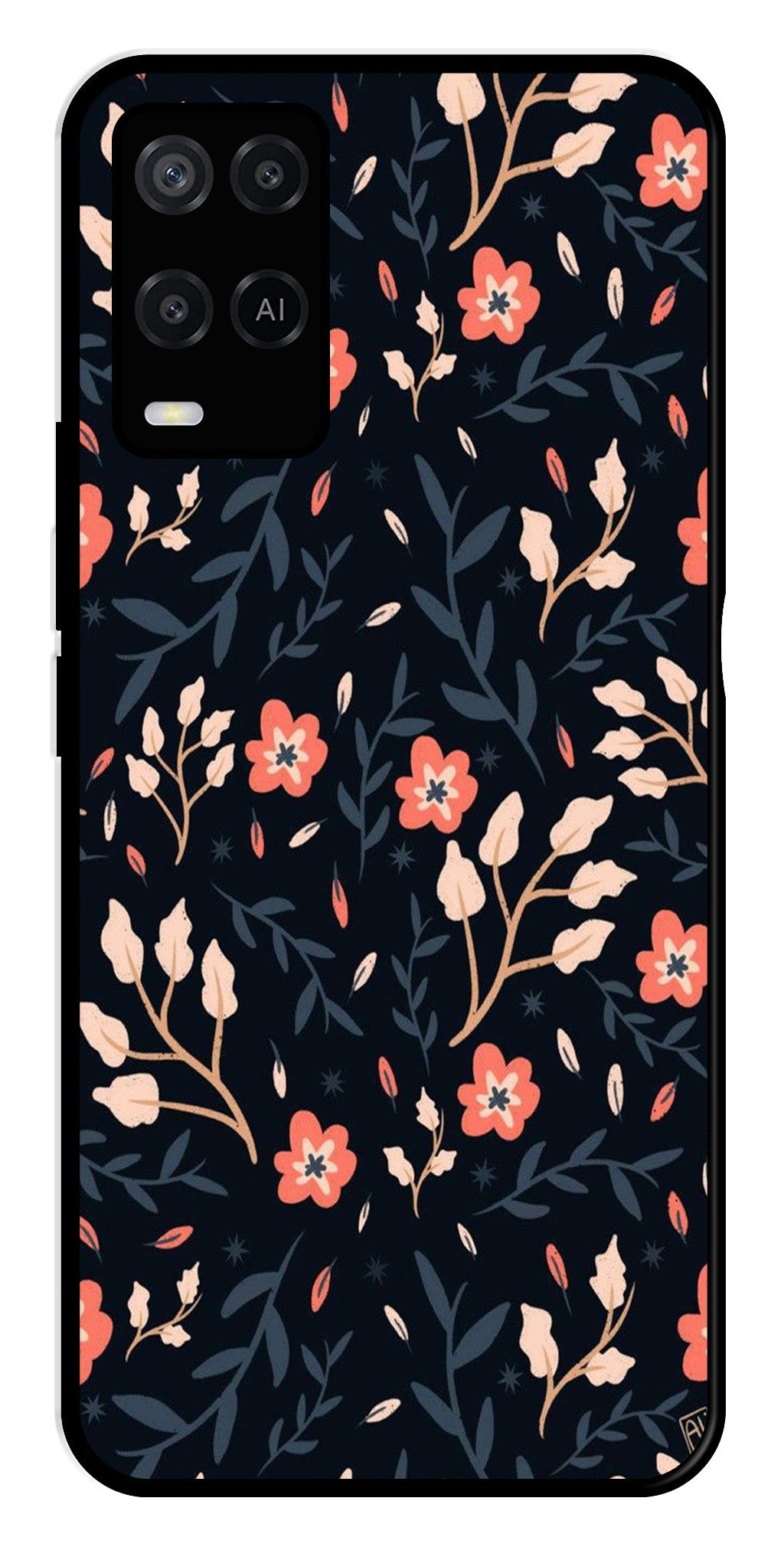 Floral Pattern Metal Mobile Case for Oppo A54 4G   (Design No -10)