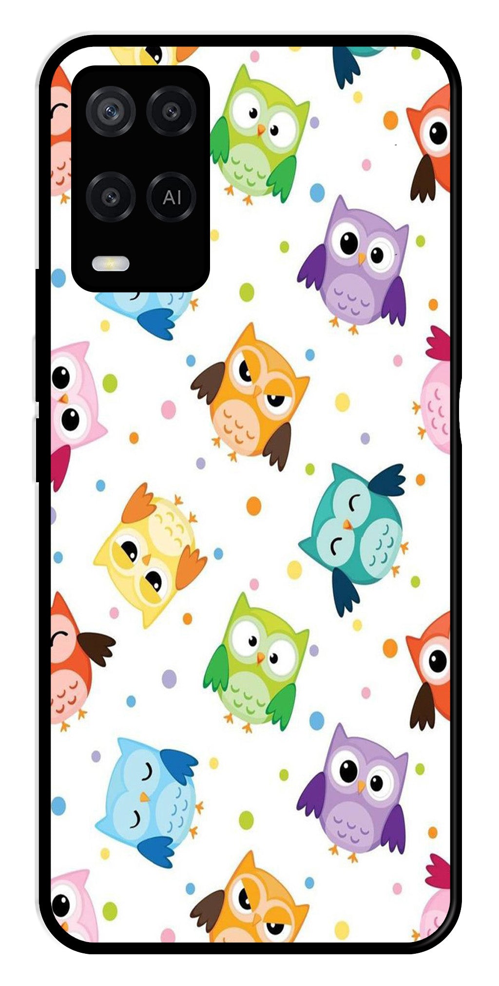 Owls Pattern Metal Mobile Case for Oppo A54 4G   (Design No -20)