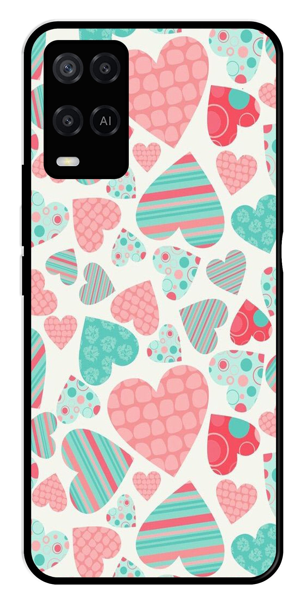 Hearts Pattern Metal Mobile Case for Oppo A54 4G   (Design No -22)