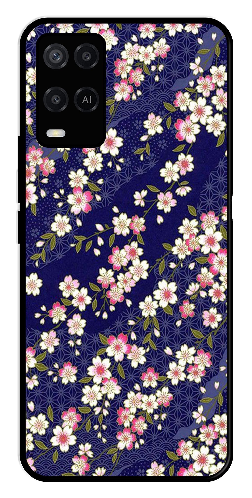 Flower Design Metal Mobile Case for Oppo A54 4G   (Design No -25)