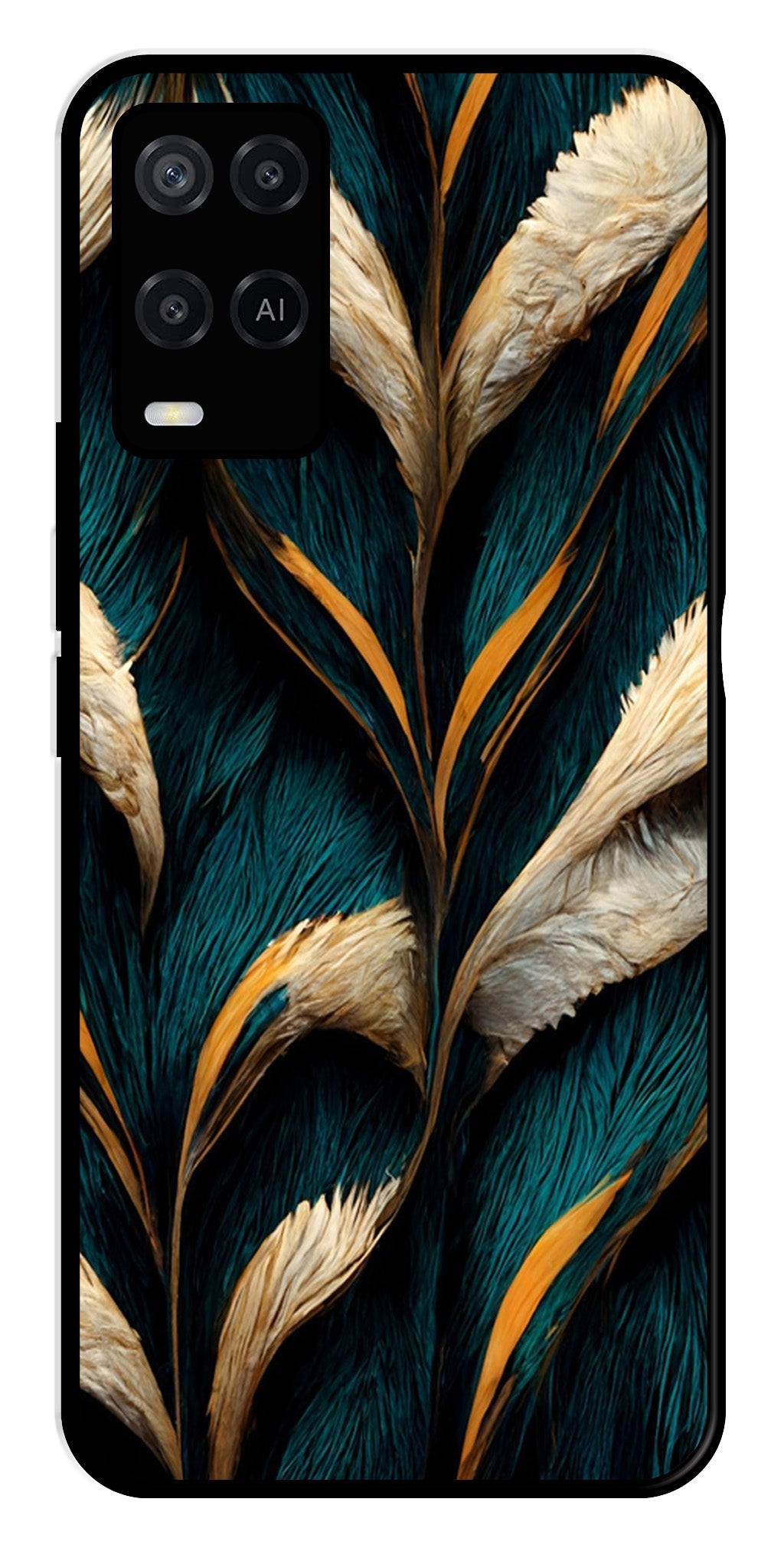 Feathers Metal Mobile Case for Oppo A54 4G   (Design No -30)