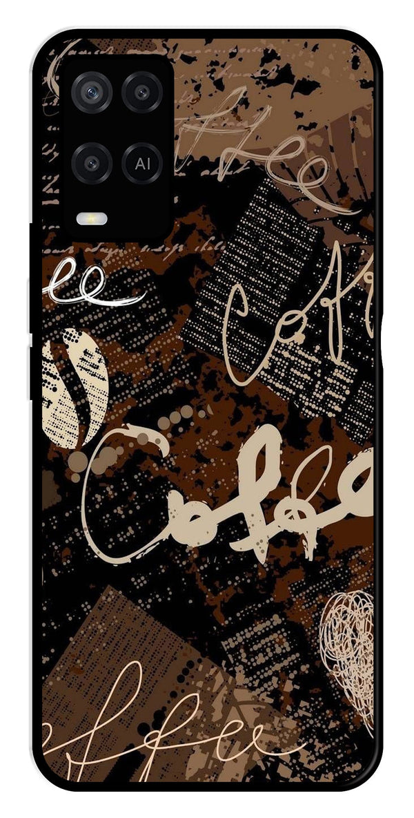 Coffee Pattern Metal Mobile Case for Oppo A54 4G   (Design No -37)
