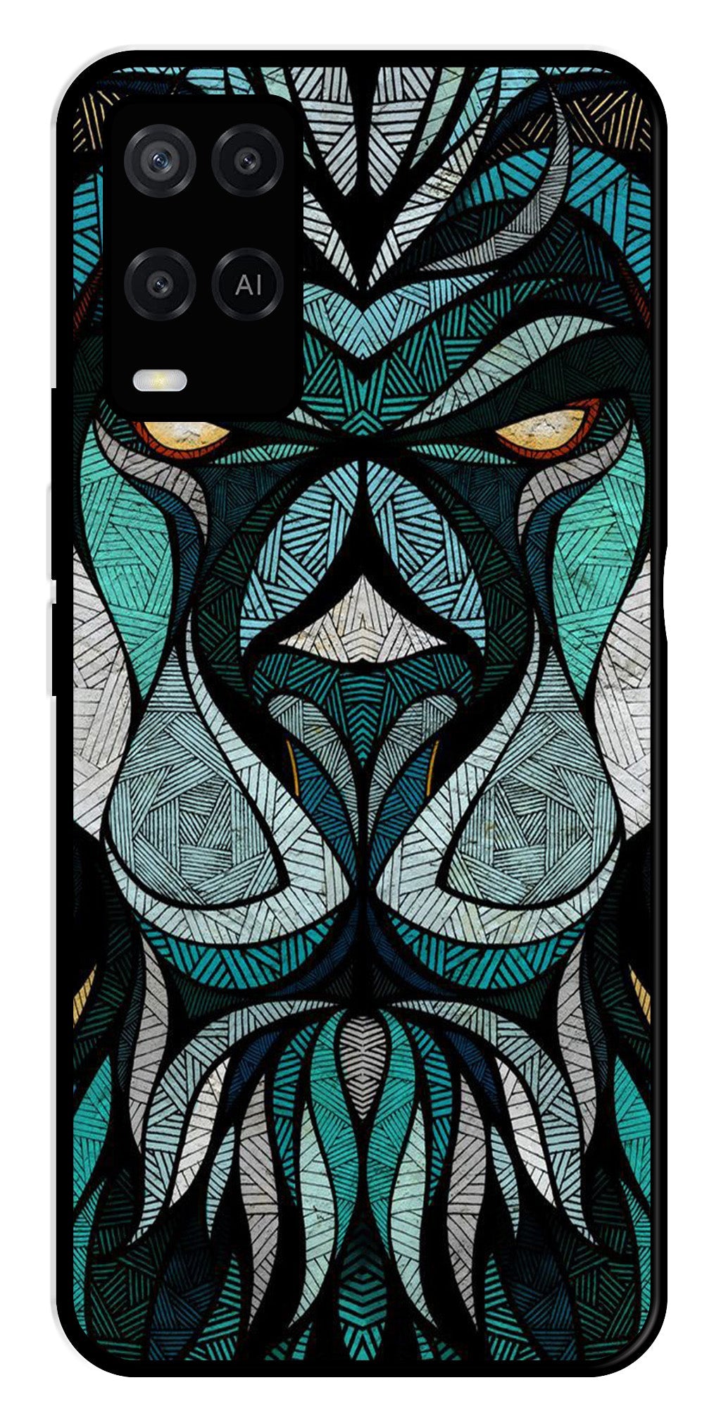 Lion Pattern Metal Mobile Case for Oppo A54 4G   (Design No -40)
