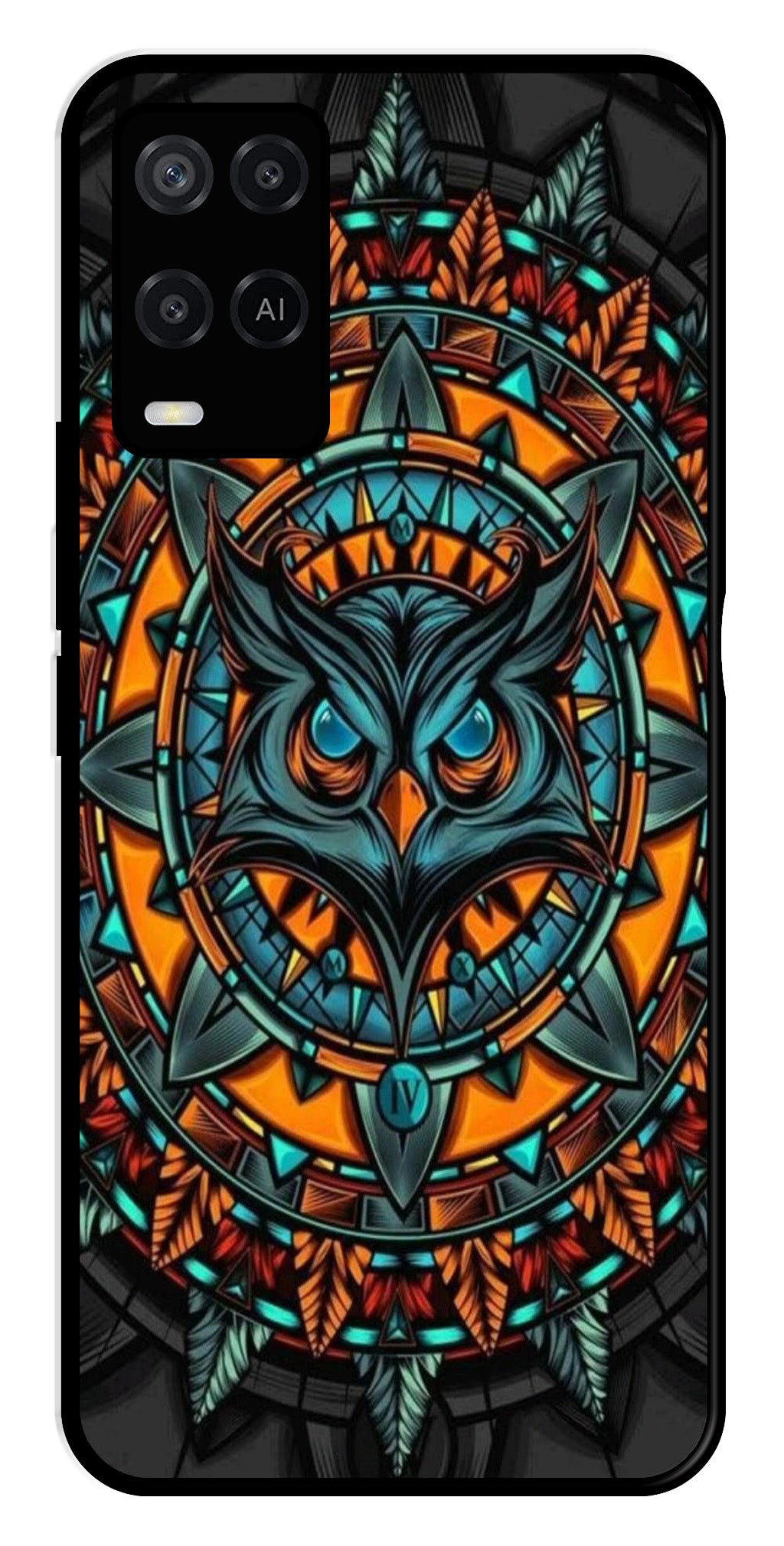 Owl Pattern Metal Mobile Case for Oppo A54 4G   (Design No -42)