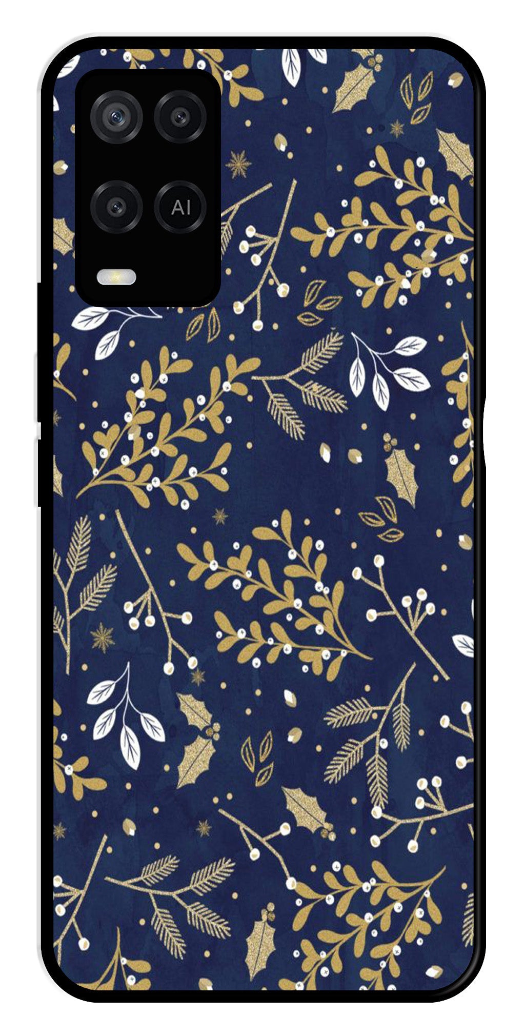 Floral Pattern  Metal Mobile Case for Oppo A54 4G   (Design No -52)