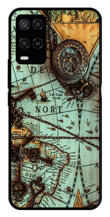 Map Design Metal Mobile Case for Oppo A54 4G