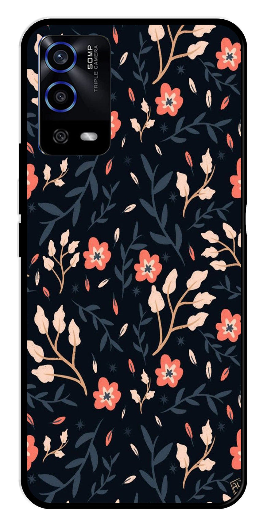 Floral Pattern Metal Mobile Case for Oppo A53s   (Design No -10)