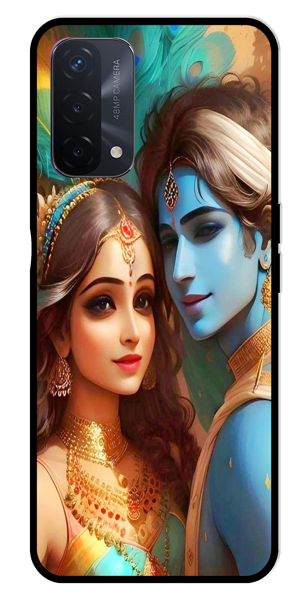 Lord Radha Krishna Metal Mobile Case for Oppo A74   (Design No -01)