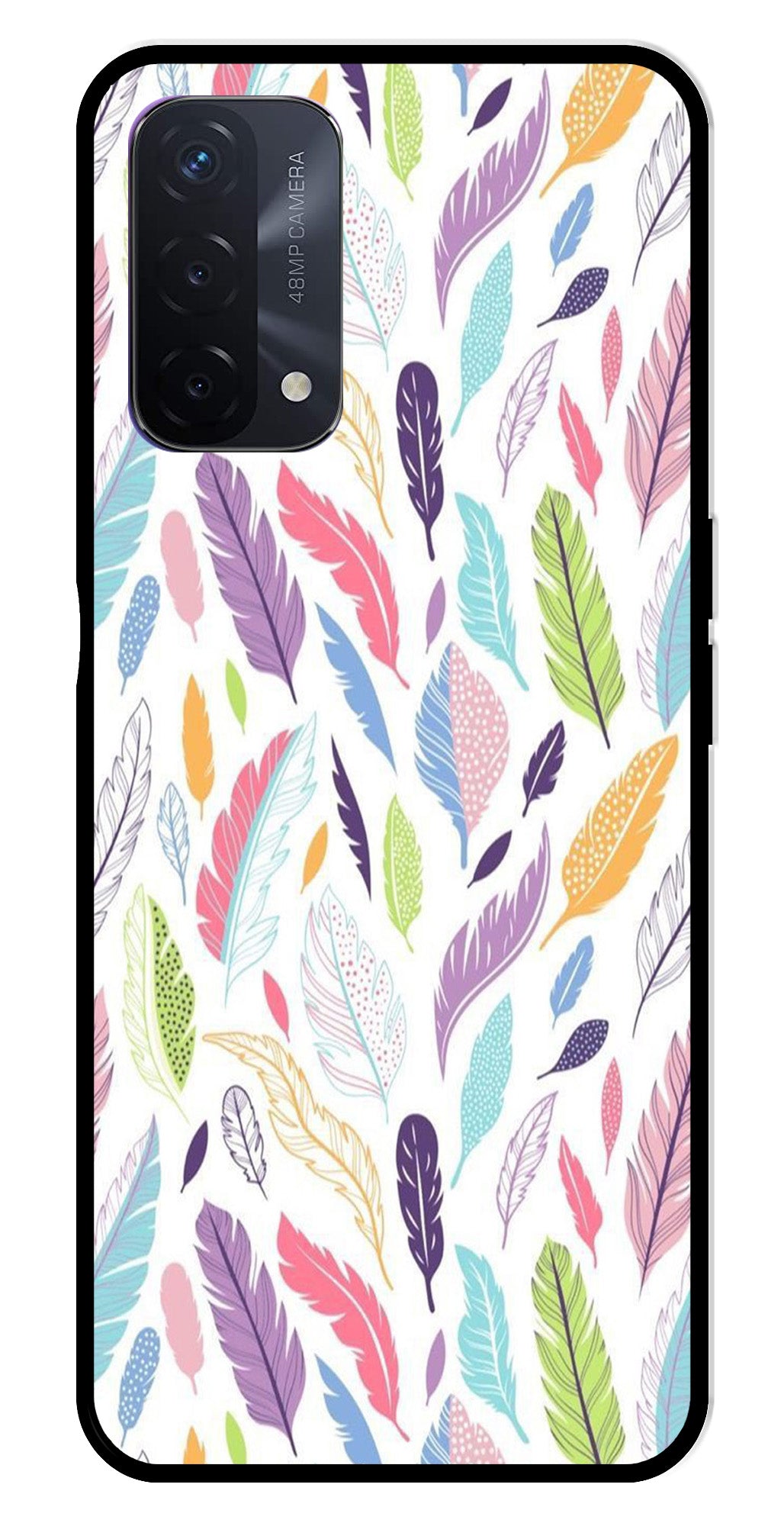 Colorful Feathers Metal Mobile Case for Oppo A74   (Design No -06)