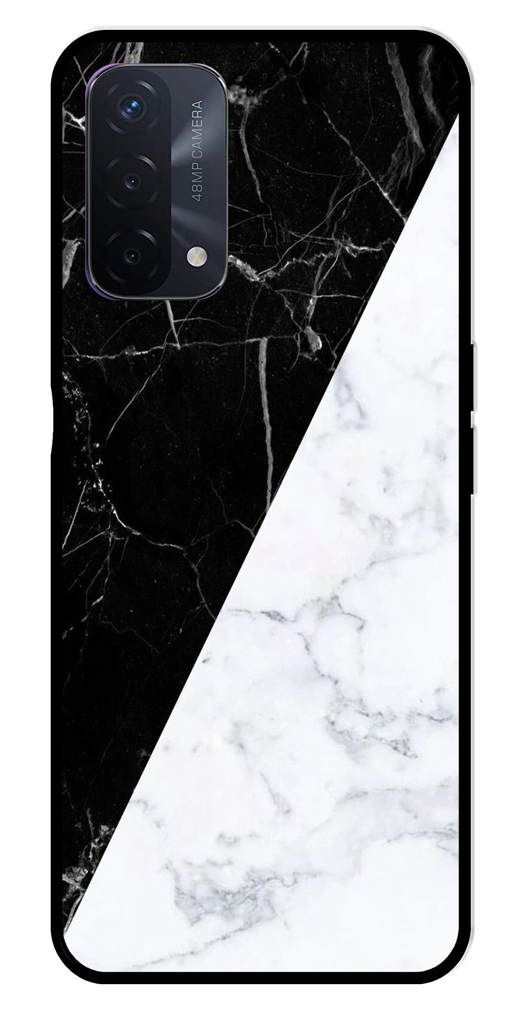 Black White Marble Design Metal Mobile Case for Oppo A74   (Design No -09)