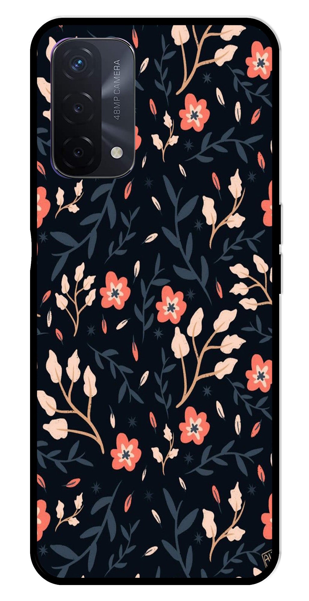 Floral Pattern Metal Mobile Case for Oppo A74   (Design No -10)