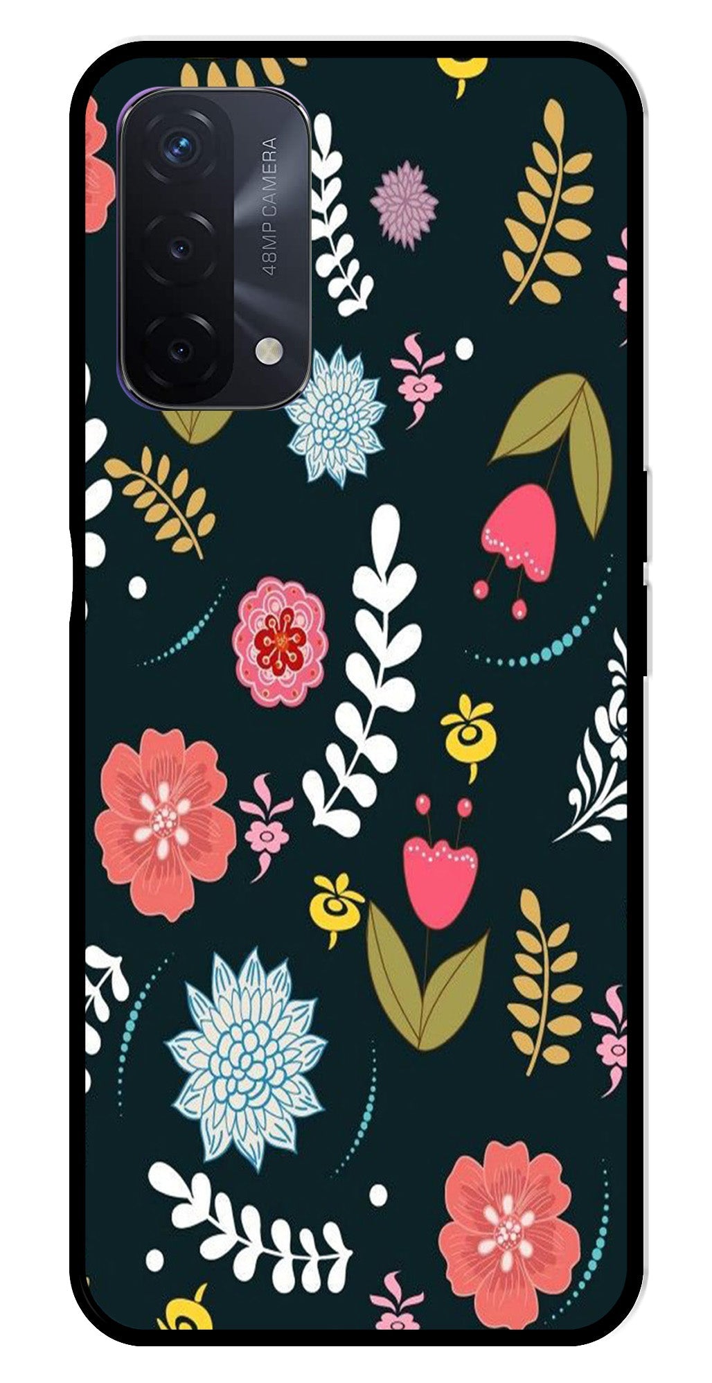 Floral Pattern2 Metal Mobile Case for Oppo A74   (Design No -12)