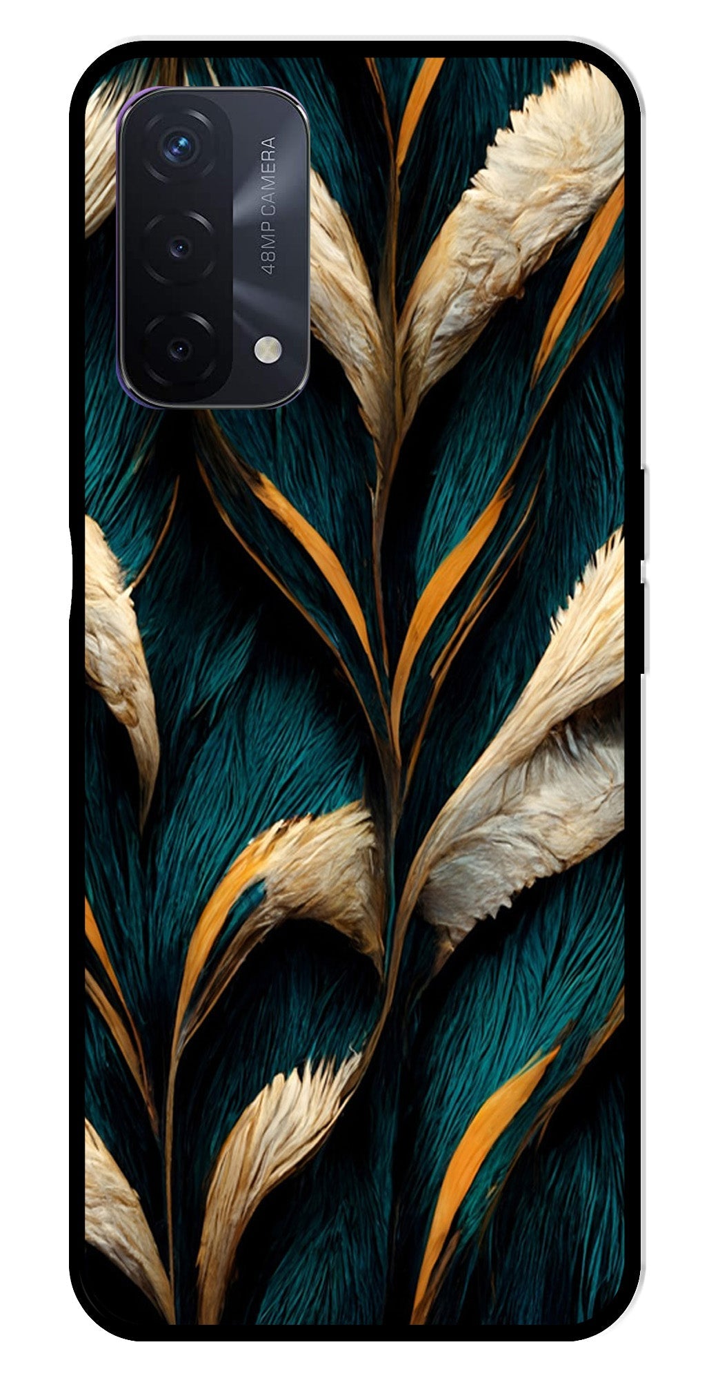Feathers Metal Mobile Case for Oppo A74   (Design No -30)
