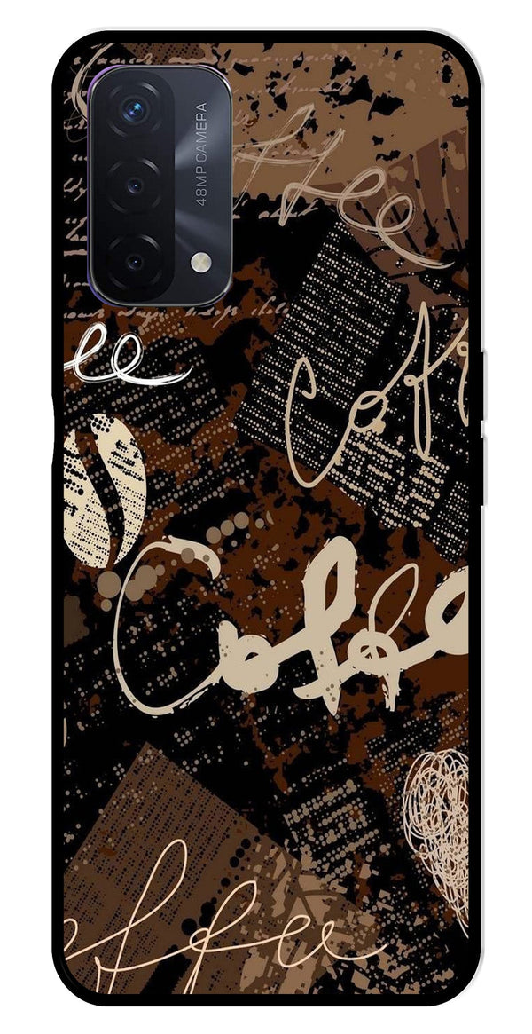 Coffee Pattern Metal Mobile Case for Oppo A74   (Design No -37)