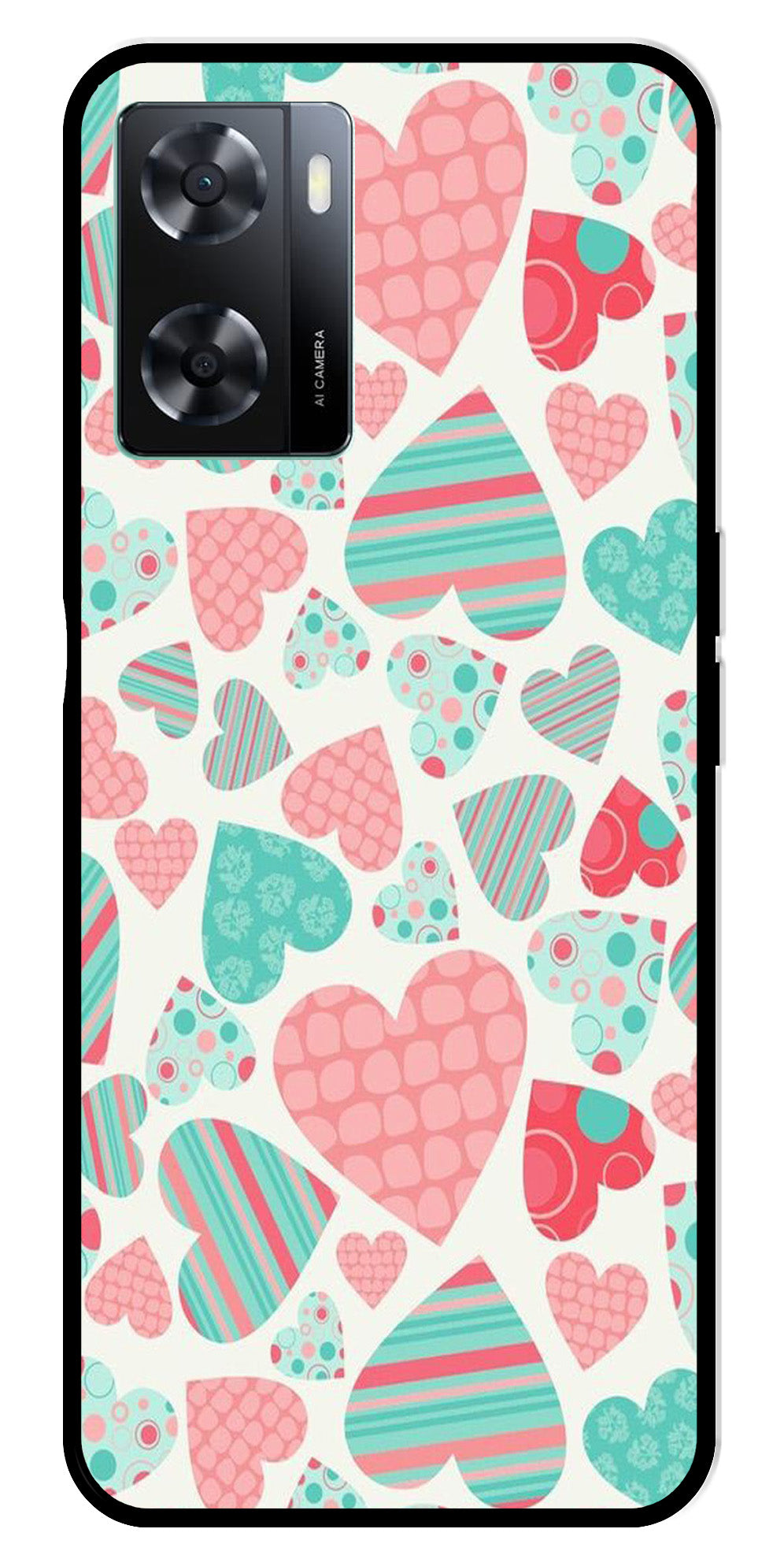 Hearts Pattern Metal Mobile Case for Oppo A57 4G   (Design No -22)