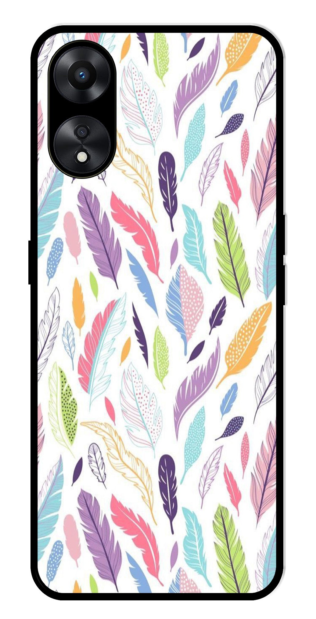 Colorful Feathers Metal Mobile Case for Oppo A78   (Design No -06)