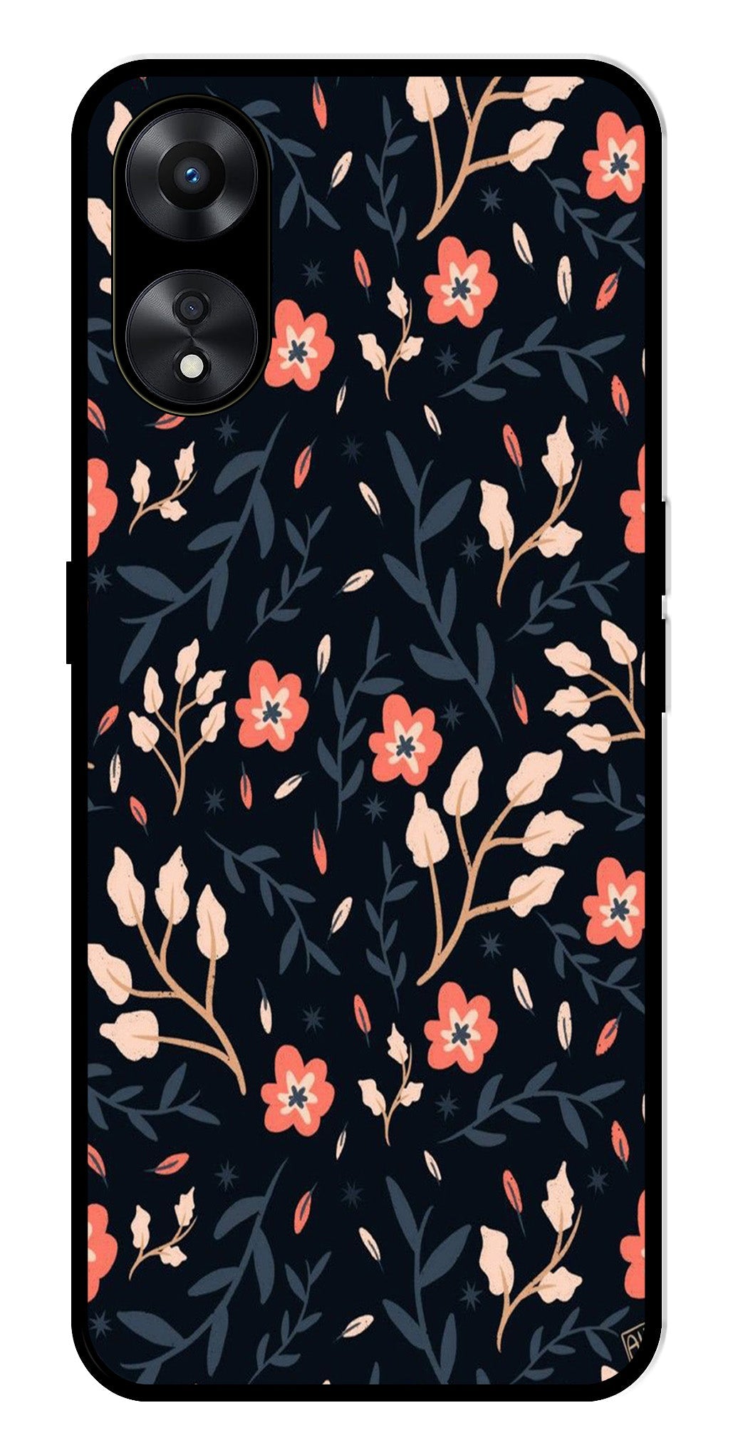 Floral Pattern Metal Mobile Case for Oppo A78   (Design No -10)