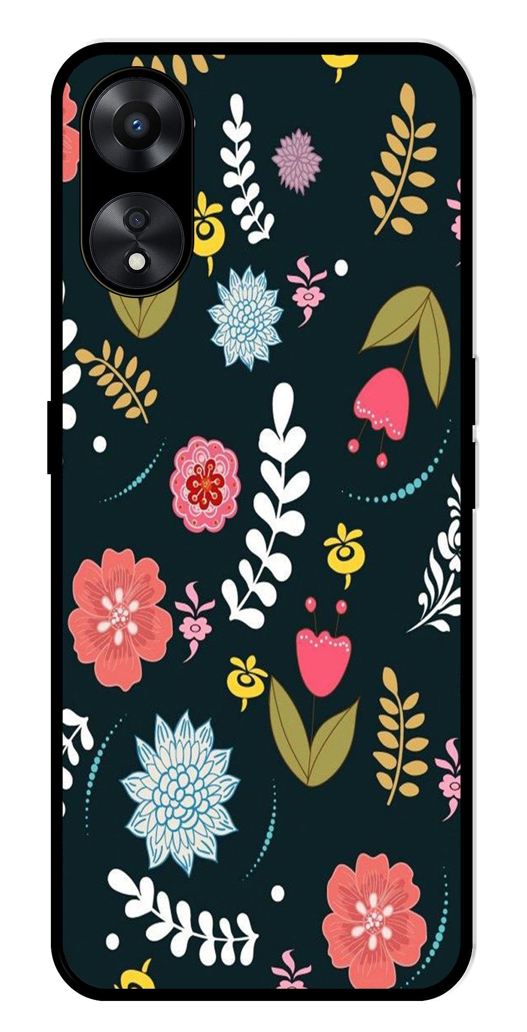 Floral Pattern2 Metal Mobile Case for Oppo A78   (Design No -12)