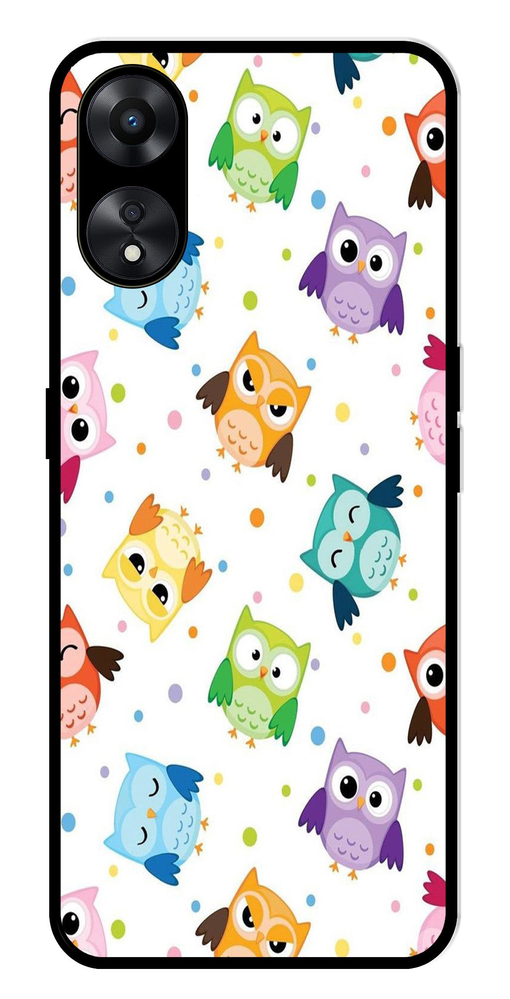 Owls Pattern Metal Mobile Case for Oppo A78   (Design No -20)