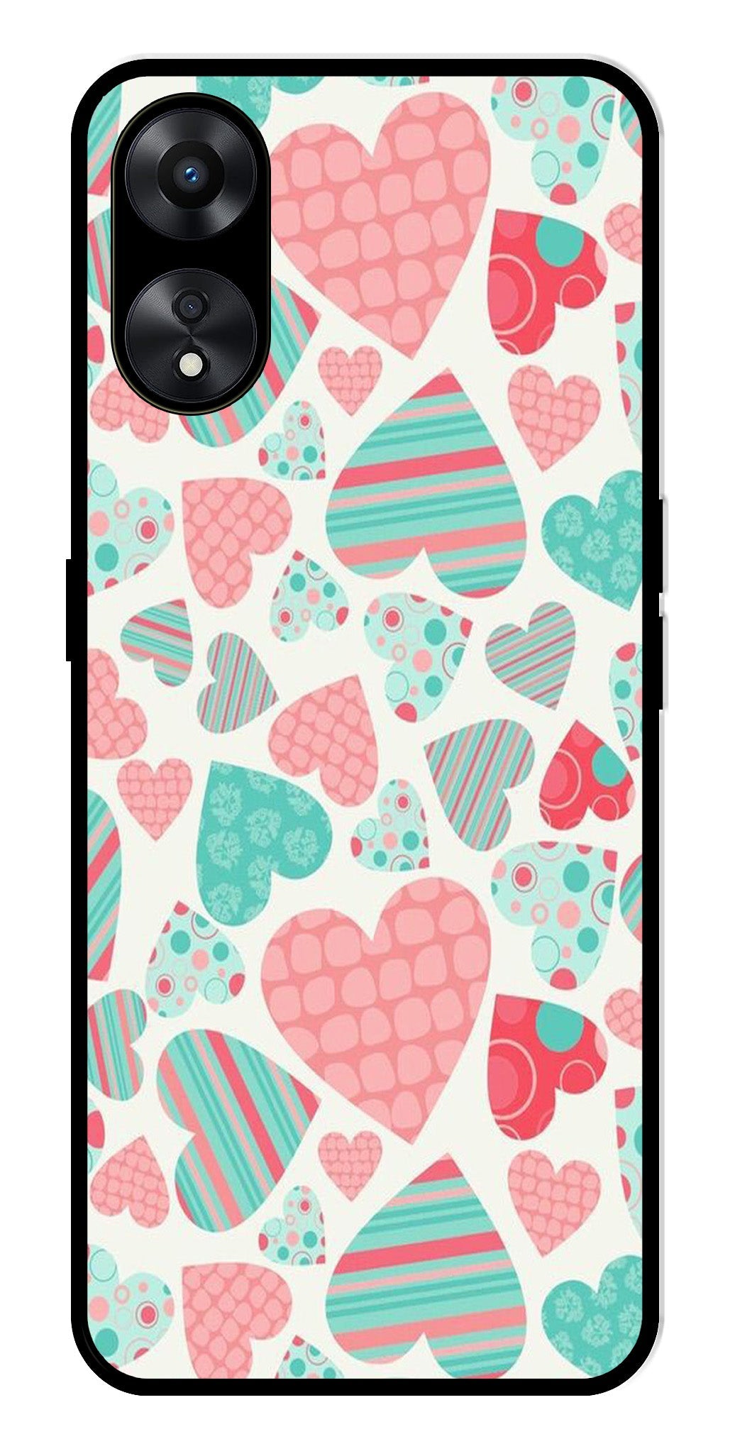 Hearts Pattern Metal Mobile Case for Oppo A78   (Design No -22)