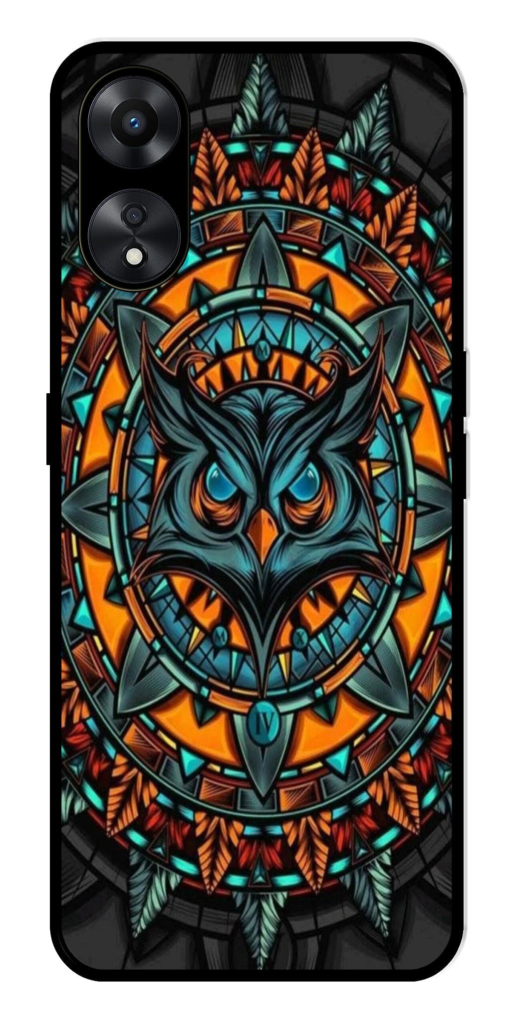Owl Pattern Metal Mobile Case for Oppo A78   (Design No -42)