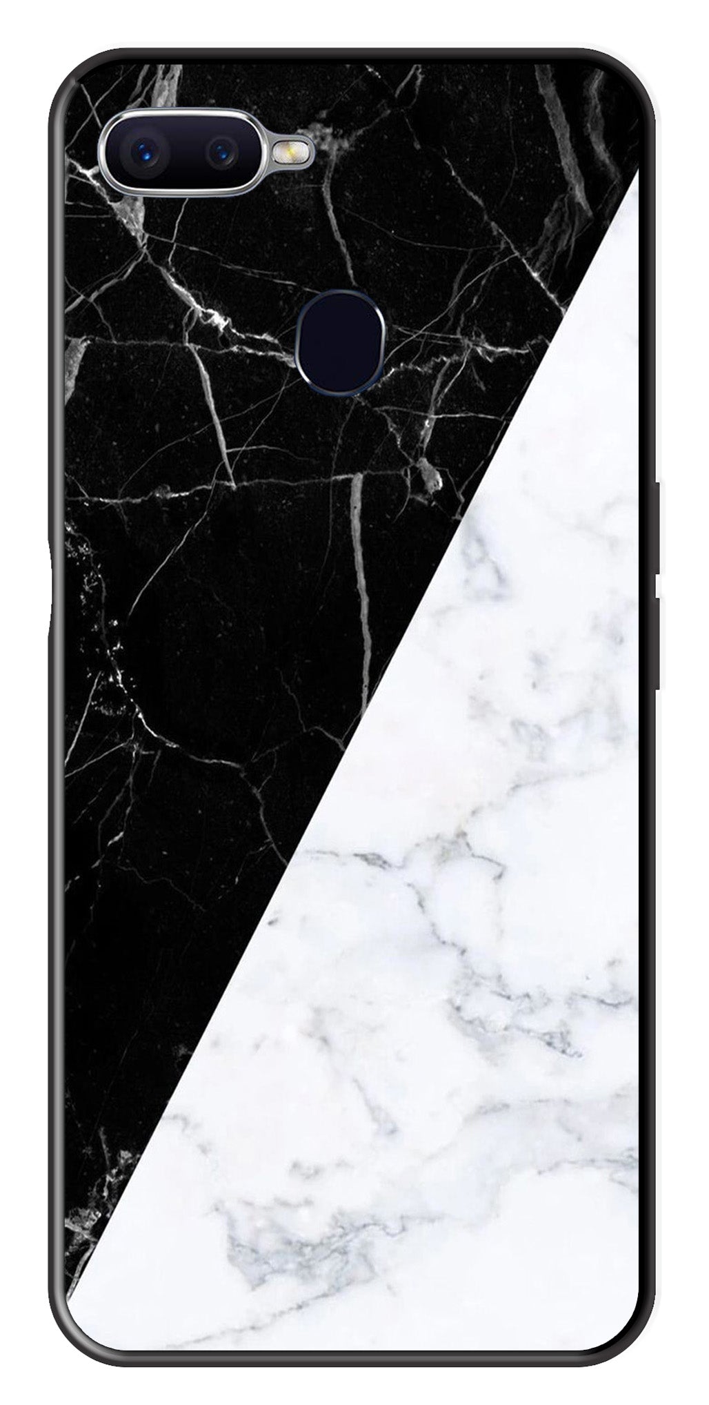 Black White Marble Design Metal Mobile Case for Oppo A7   (Design No -09)