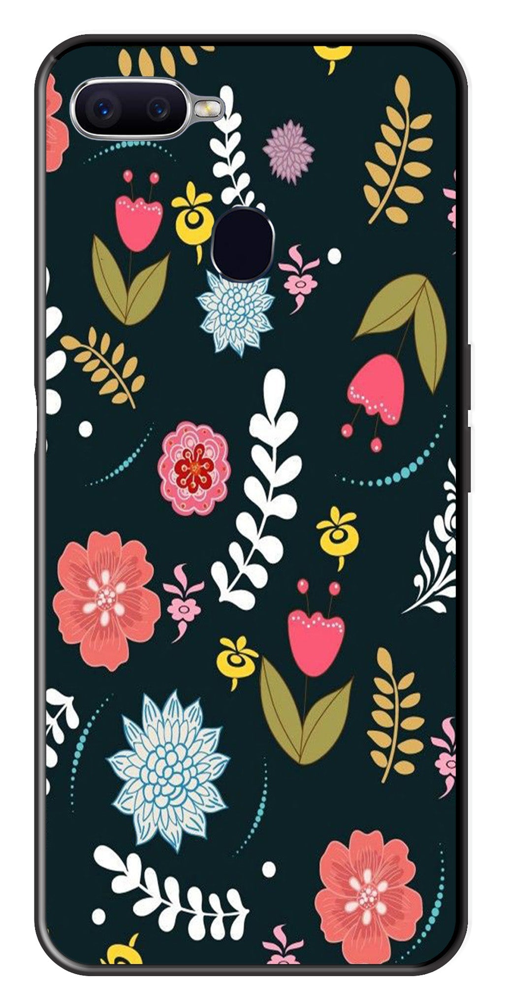 Floral Pattern2 Metal Mobile Case for Oppo A7   (Design No -12)