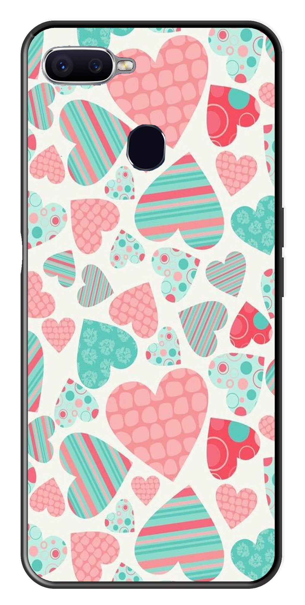 Hearts Pattern Metal Mobile Case for Oppo A7   (Design No -22)