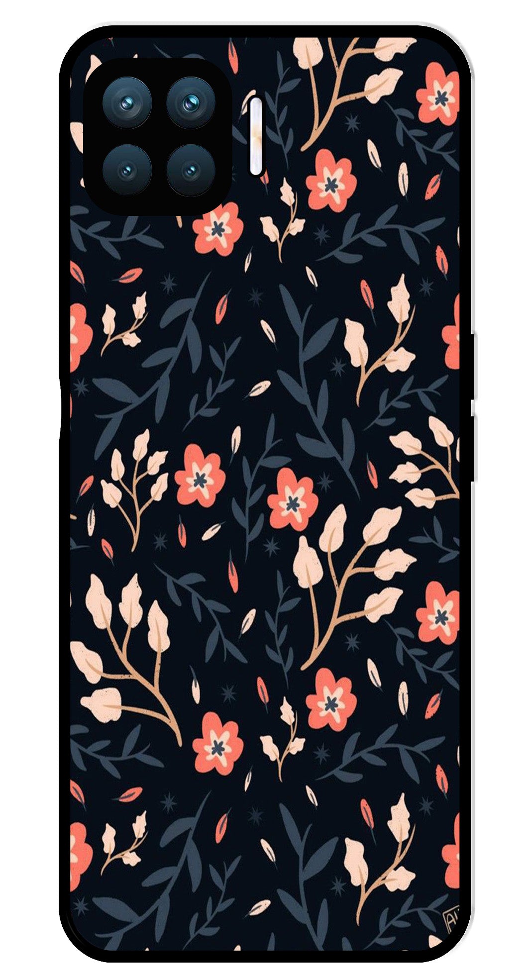 Floral Pattern Metal Mobile Case for Oppo A93   (Design No -10)
