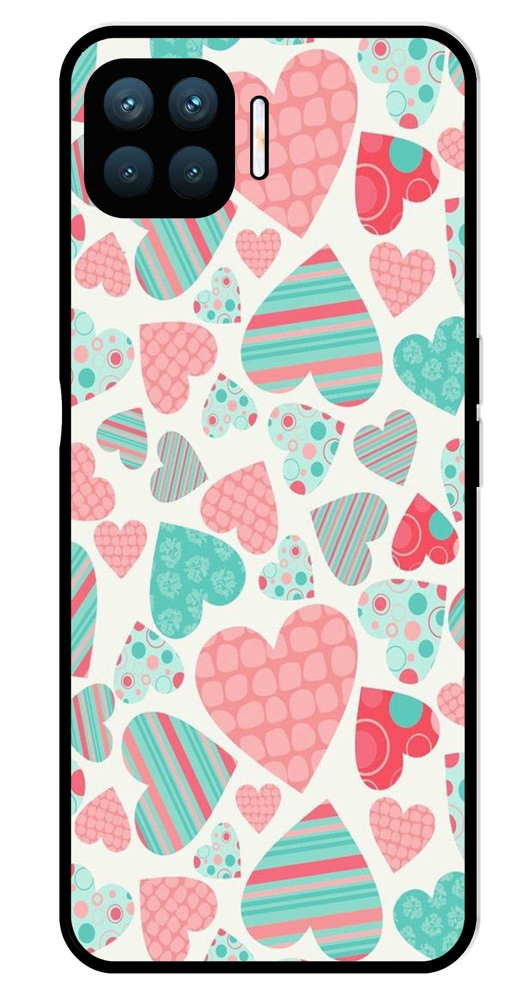 Hearts Pattern Metal Mobile Case for Oppo A93   (Design No -22)