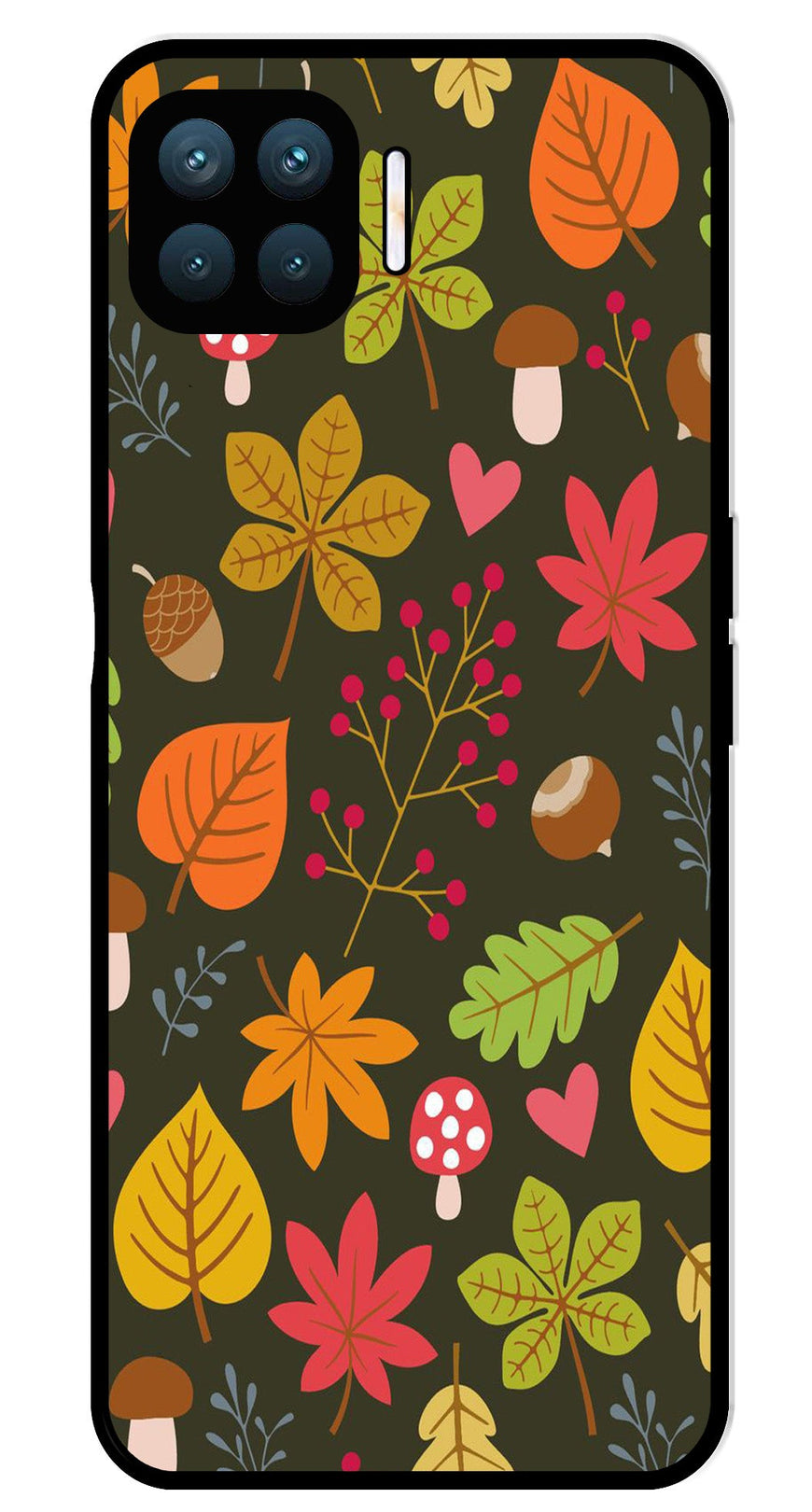 Leaves Design Metal Mobile Case for Oppo A93   (Design No -51)