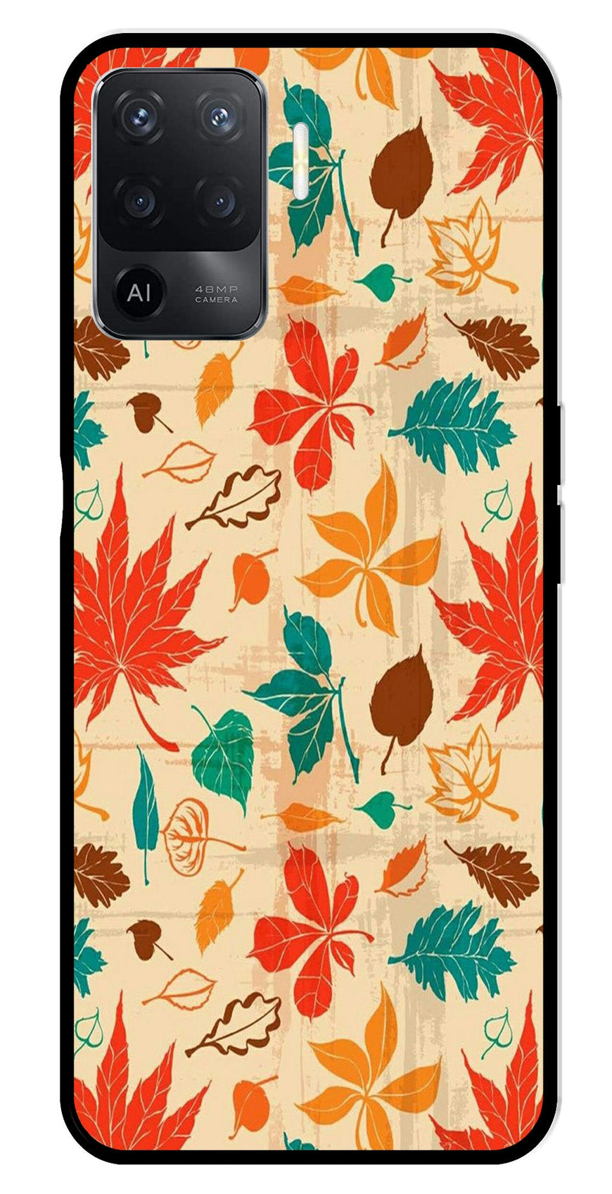Leafs Design Metal Mobile Case for Oppo F19 Pro   (Design No -14)