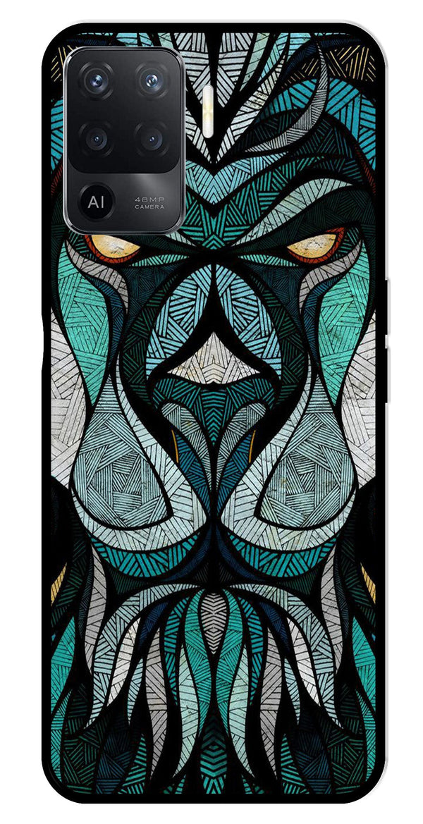 Lion Pattern Metal Mobile Case for Oppo F19 Pro   (Design No -40)
