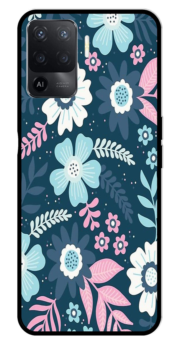 Flower Leaves Design Metal Mobile Case for Oppo F19 Pro   (Design No -50)