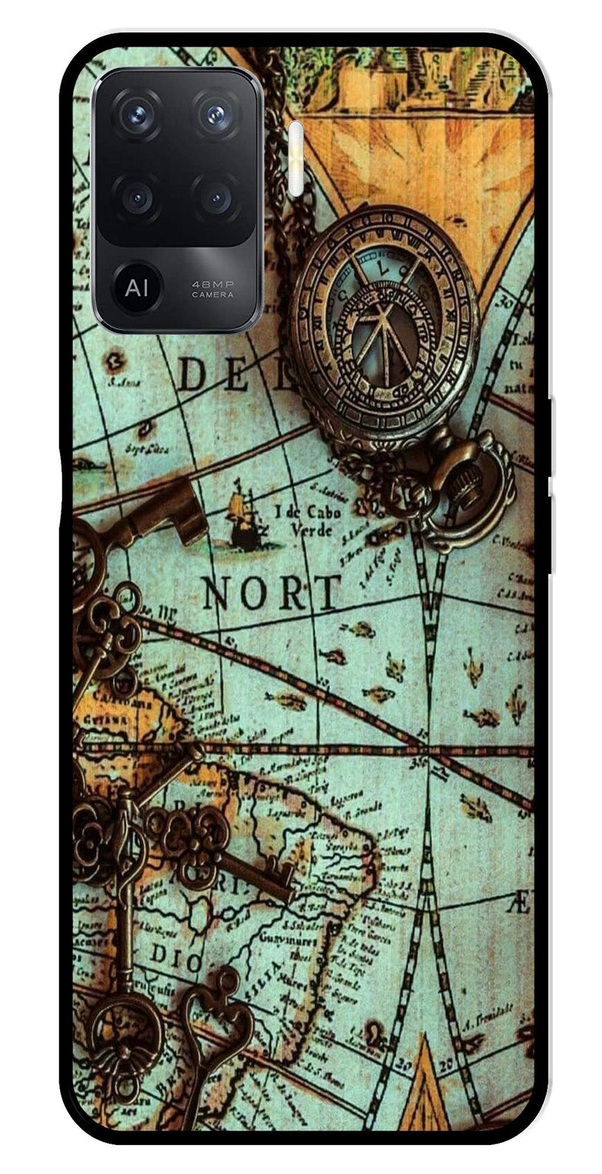 Map Design Metal Mobile Case for Oppo F19 Pro   (Design No -54)