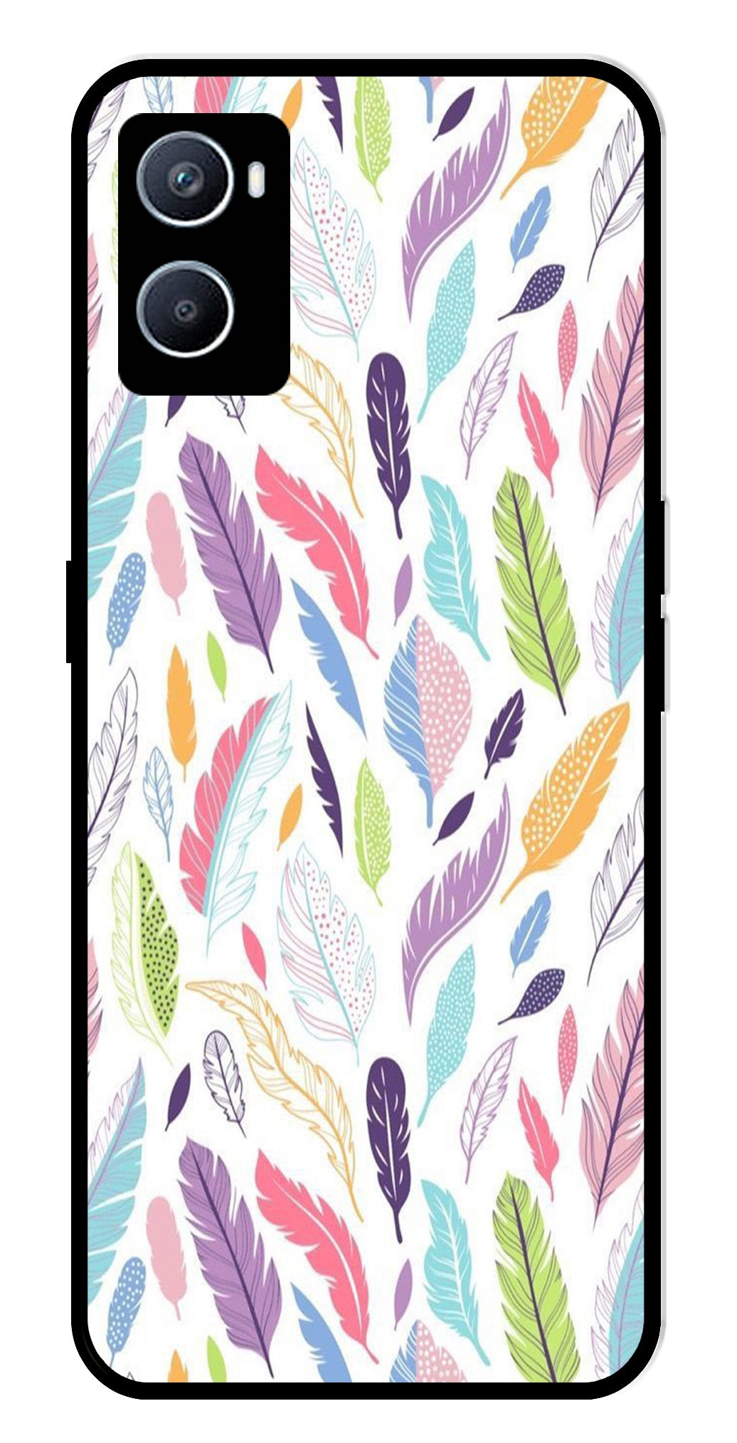 Colorful Feathers Metal Mobile Case for Oppo A76   (Design No -06)