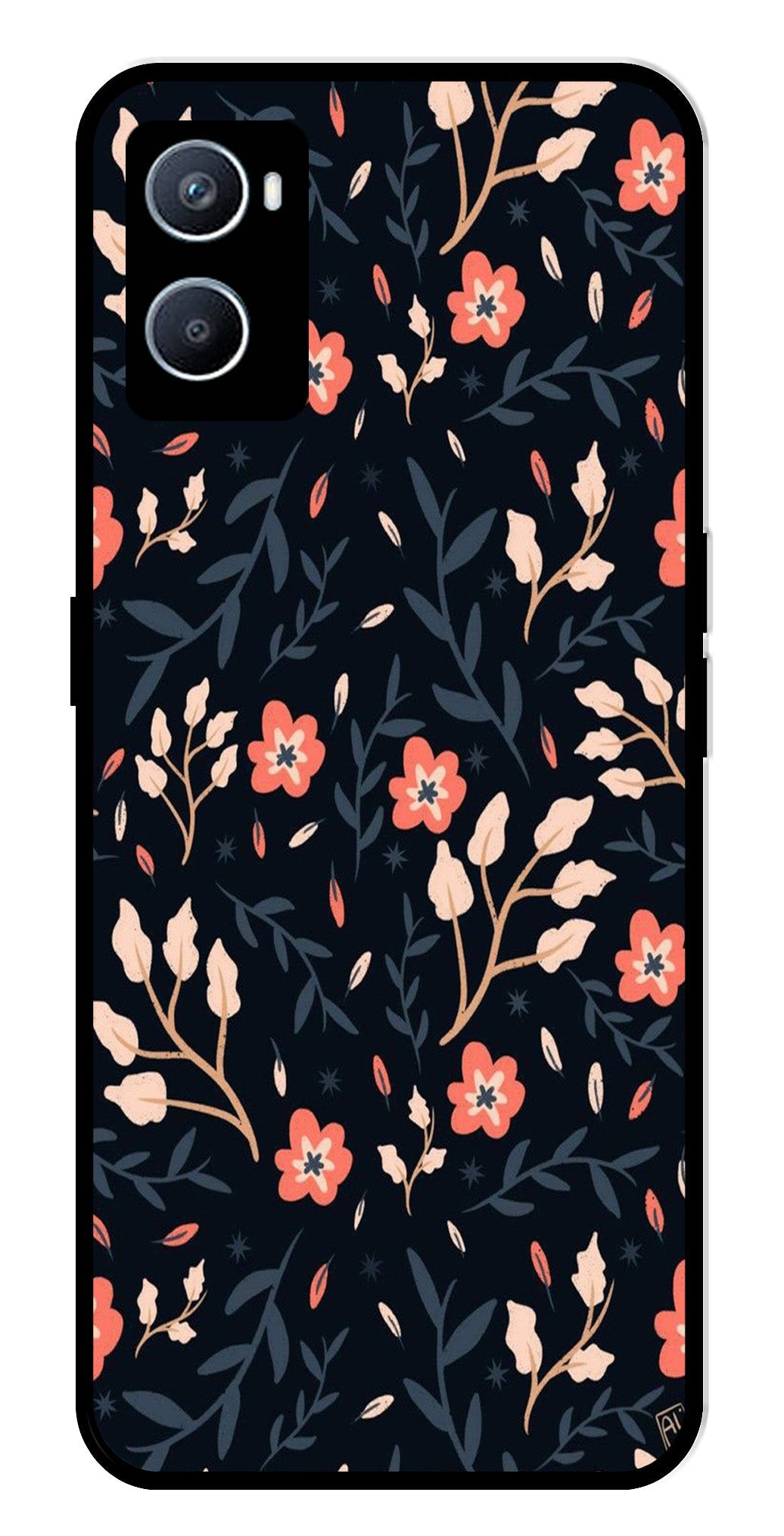 Floral Pattern Metal Mobile Case for Oppo A76   (Design No -10)