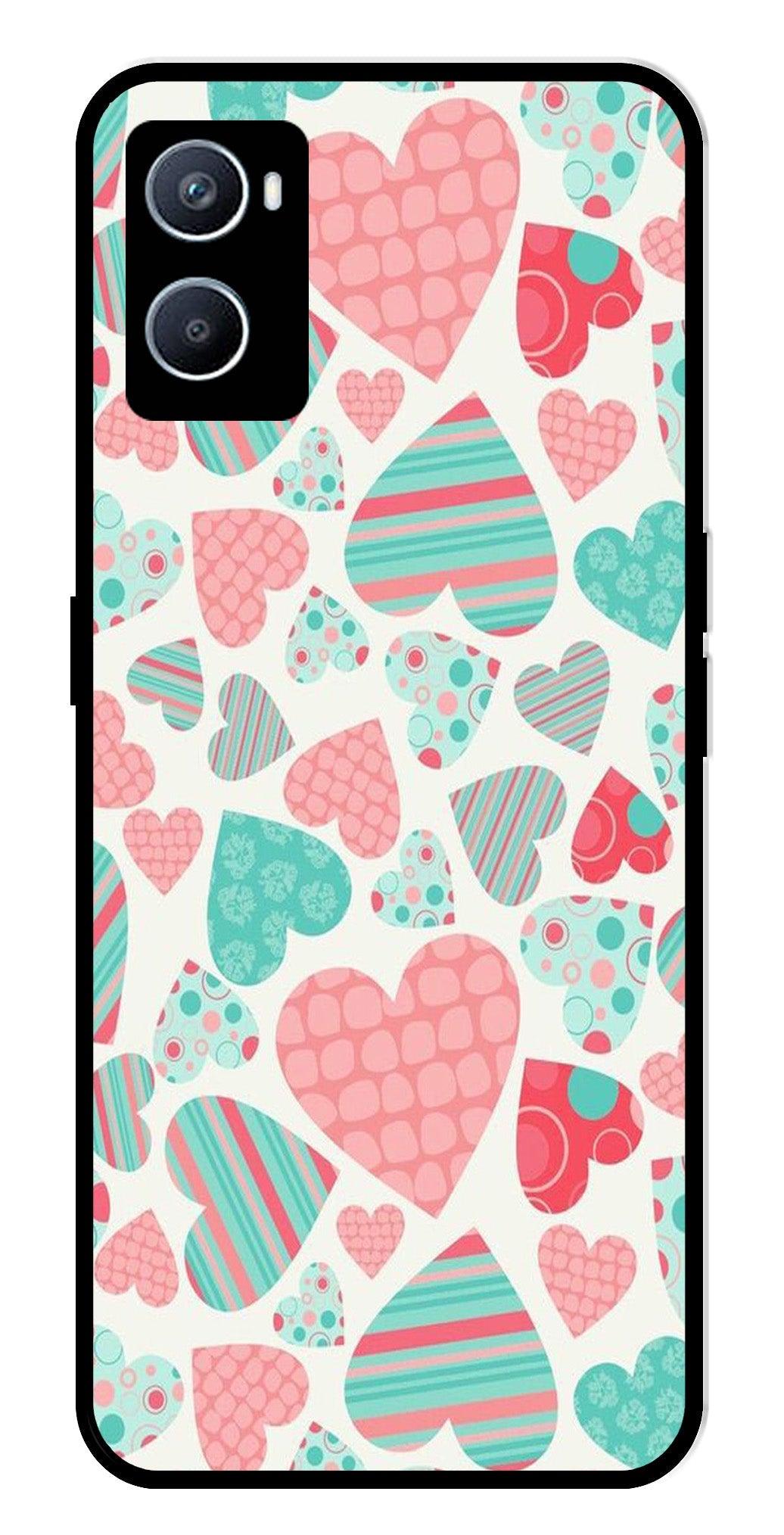 Hearts Pattern Metal Mobile Case for Oppo A76   (Design No -22)