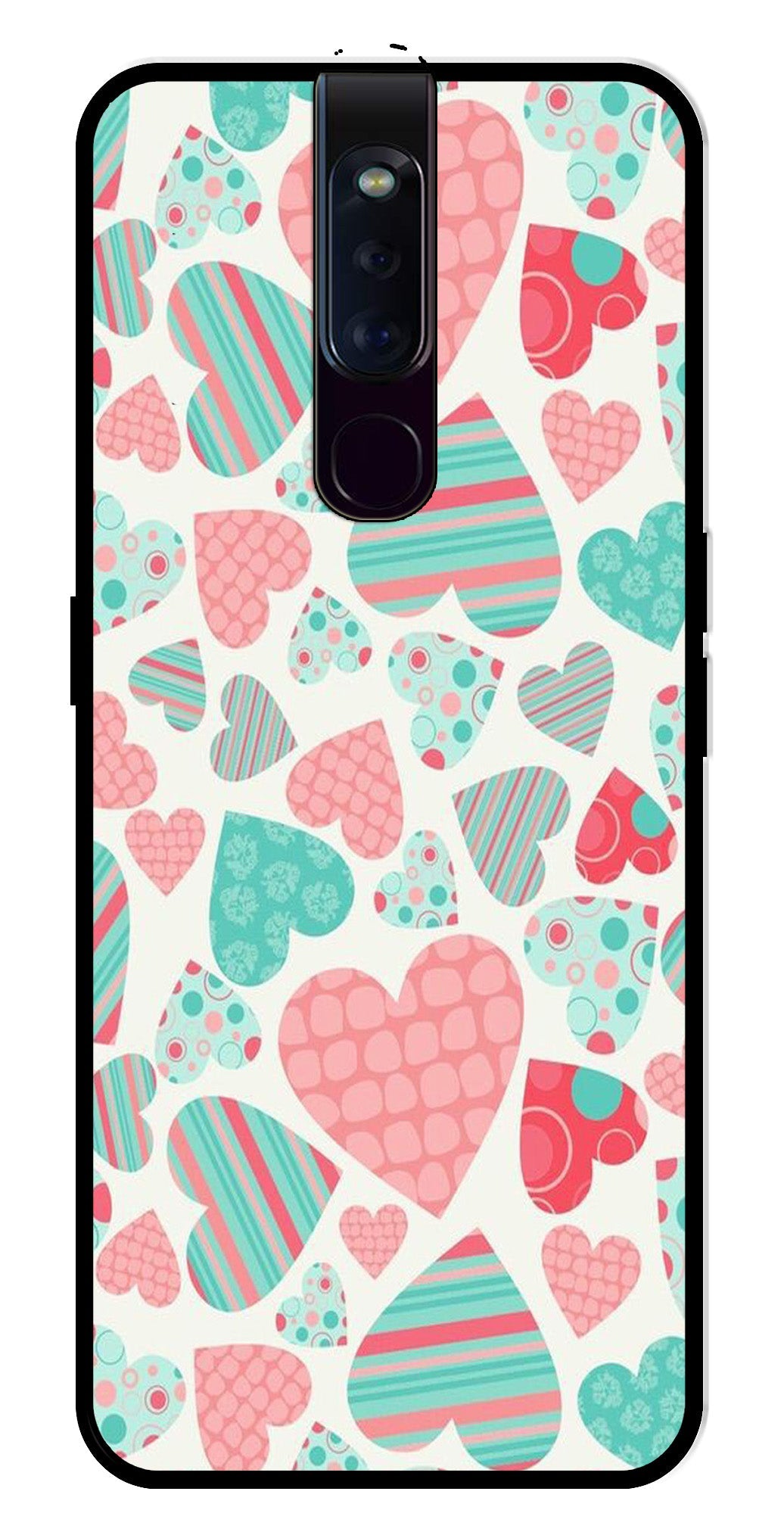 Hearts Pattern Metal Mobile Case for Oppo F11 Pro   (Design No -22)