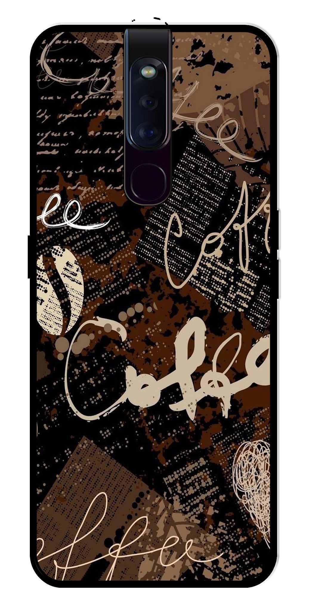 Coffee Pattern Metal Mobile Case for Oppo F11 Pro   (Design No -37)