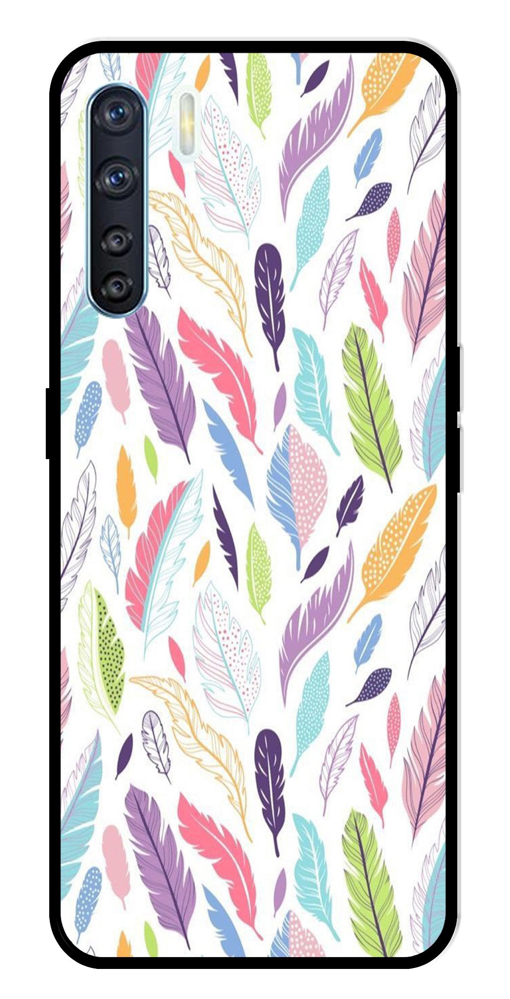 Colorful Feathers Metal Mobile Case for Oppo F15   (Design No -06)