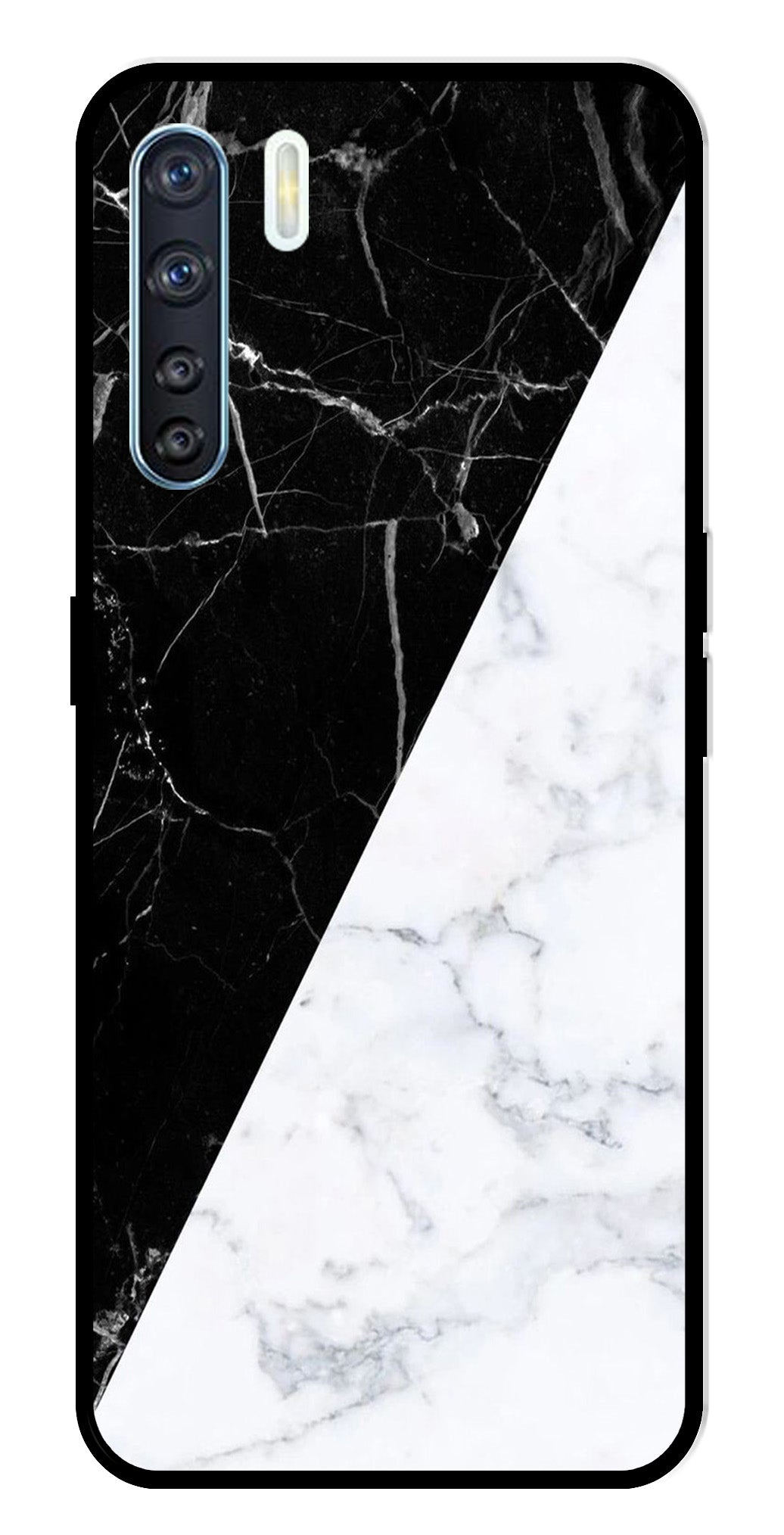 Black White Marble Design Metal Mobile Case for Oppo F15   (Design No -09)