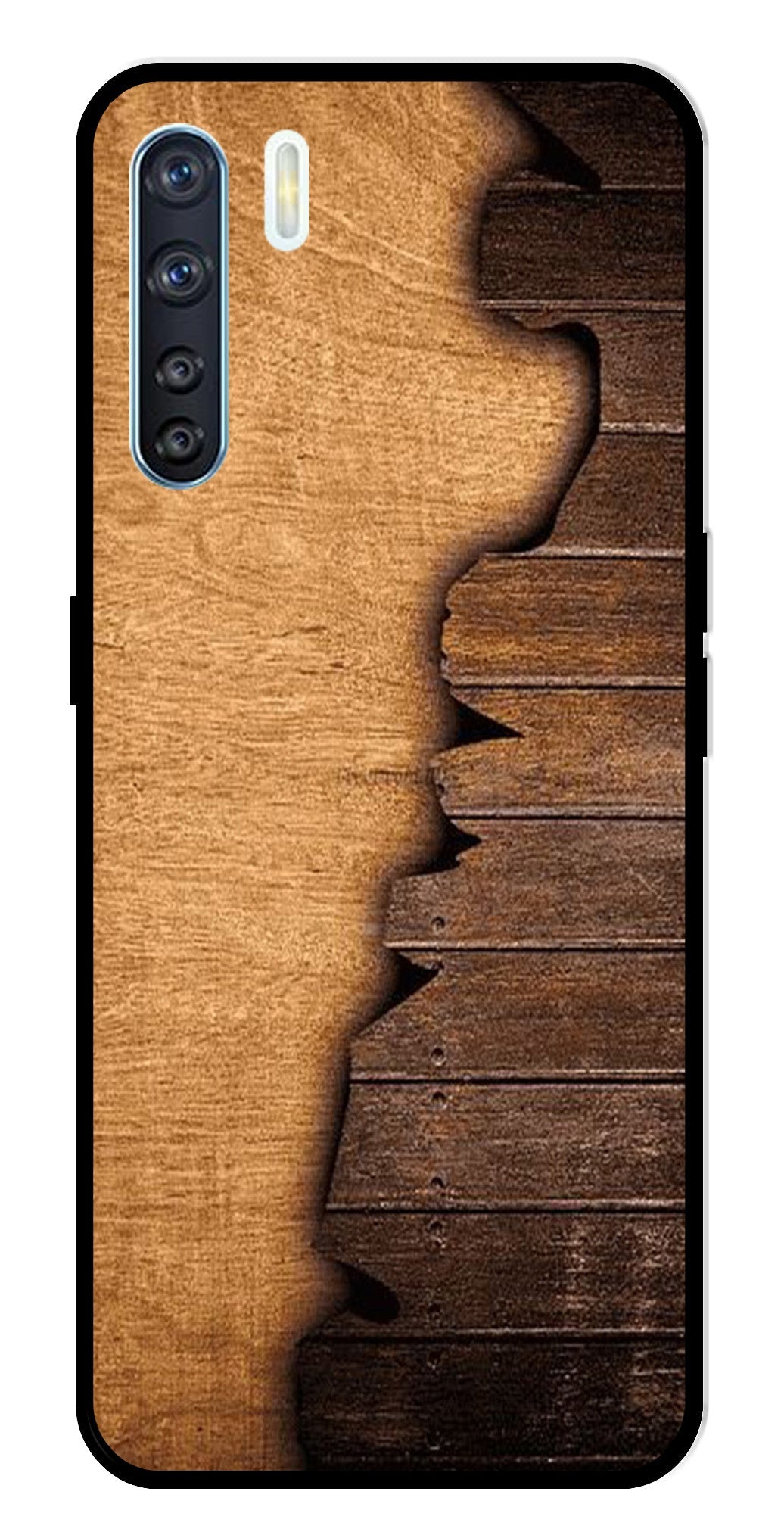 Wooden Design Metal Mobile Case for Oppo F15   (Design No -13)