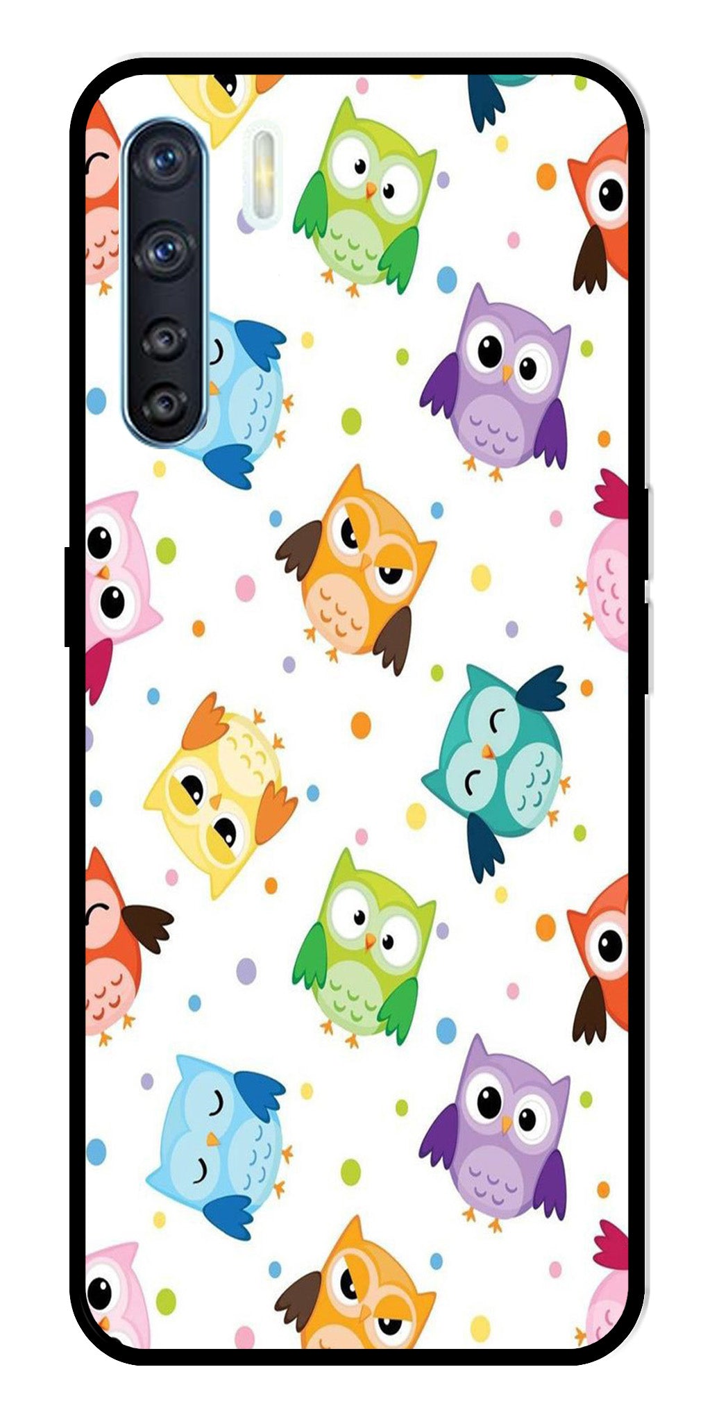Owls Pattern Metal Mobile Case for Oppo F15   (Design No -20)
